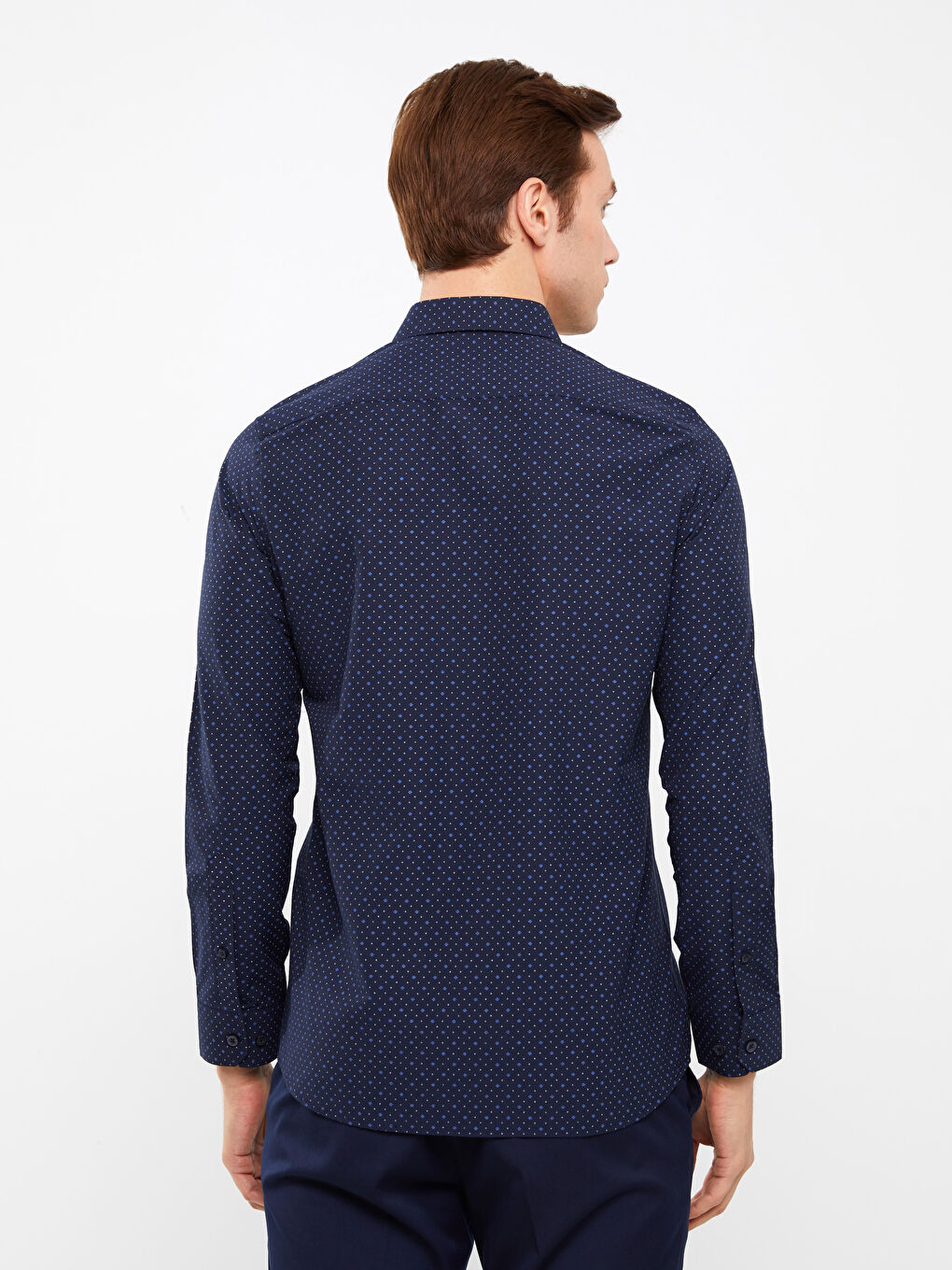 Slim Fit Long Sleeve Patterned Poplin Men's Shirt-4