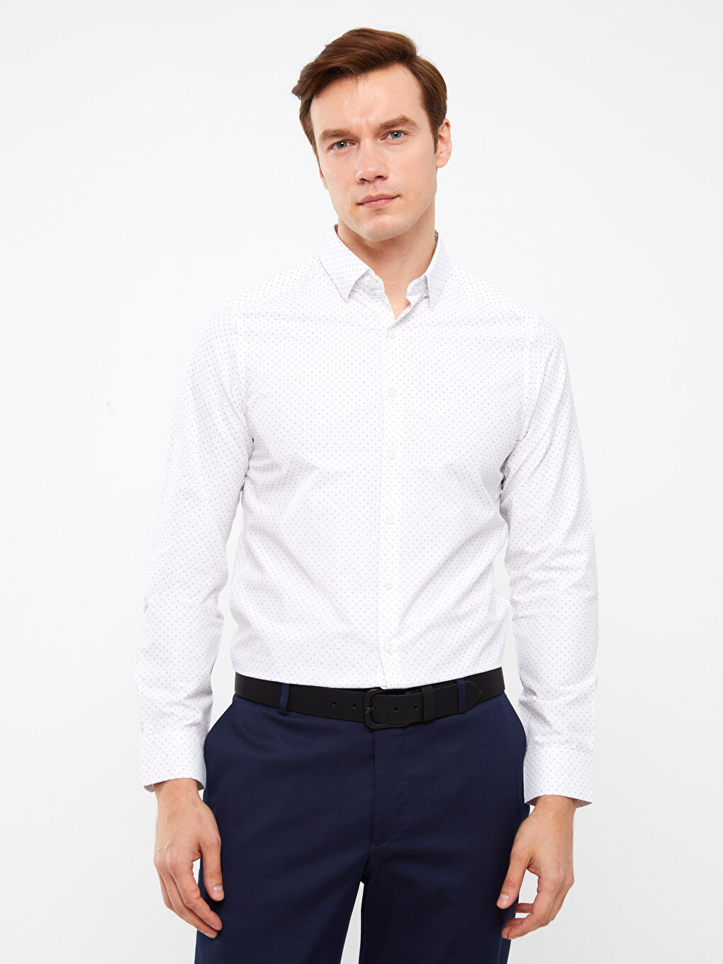 Beyaz Slim Fit Uzun Kollu Desenli Poplin Erkek Gömlek