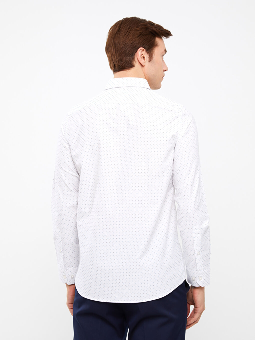 Beyaz Slim Fit Uzun Kollu Desenli Poplin Erkek Gömlek-4