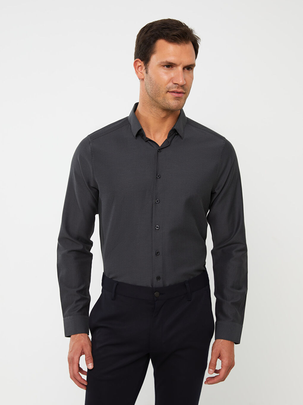 Siyah Slim Fit Uzun Kollu Erkek Gömlek