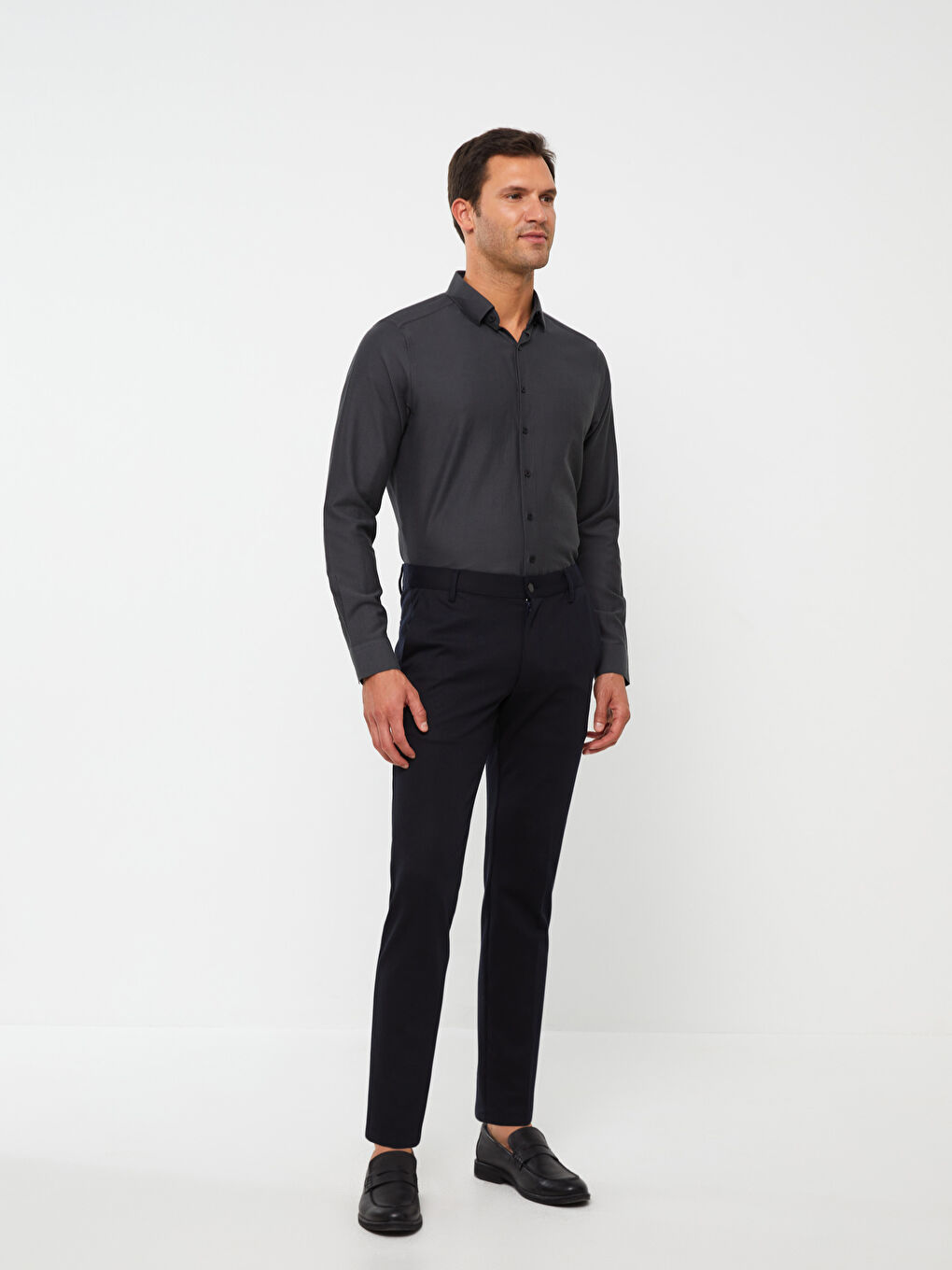 Siyah Slim Fit Uzun Kollu Erkek Gömlek-2