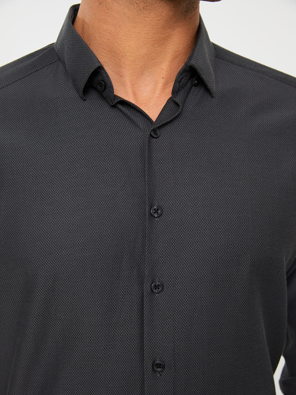 Siyah Slim Fit Uzun Kollu Erkek Gömlek-3