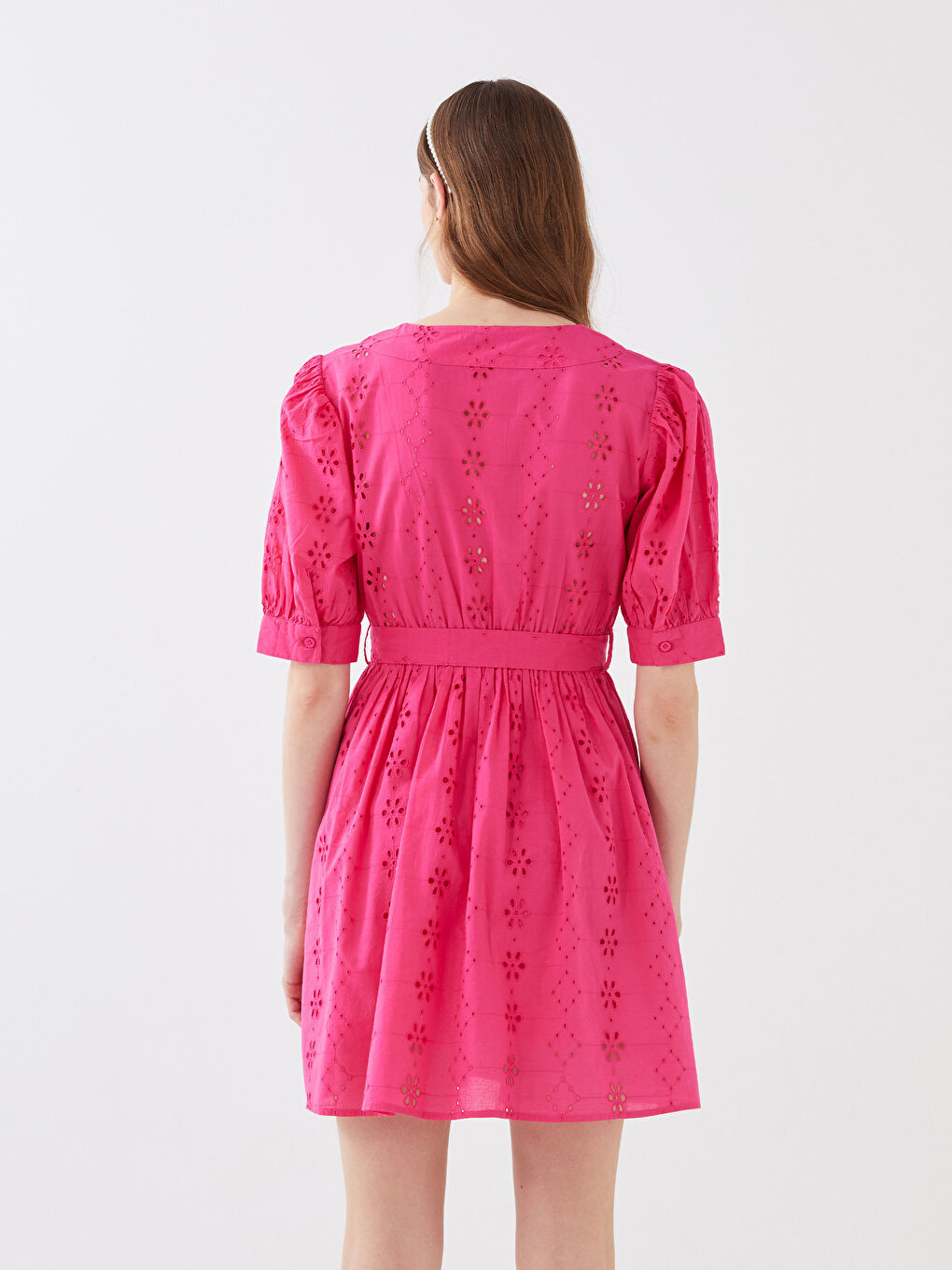Robe pour Femmes à Col Double Boutonnage, À Motifs, Manches Courtes, Broderie-4