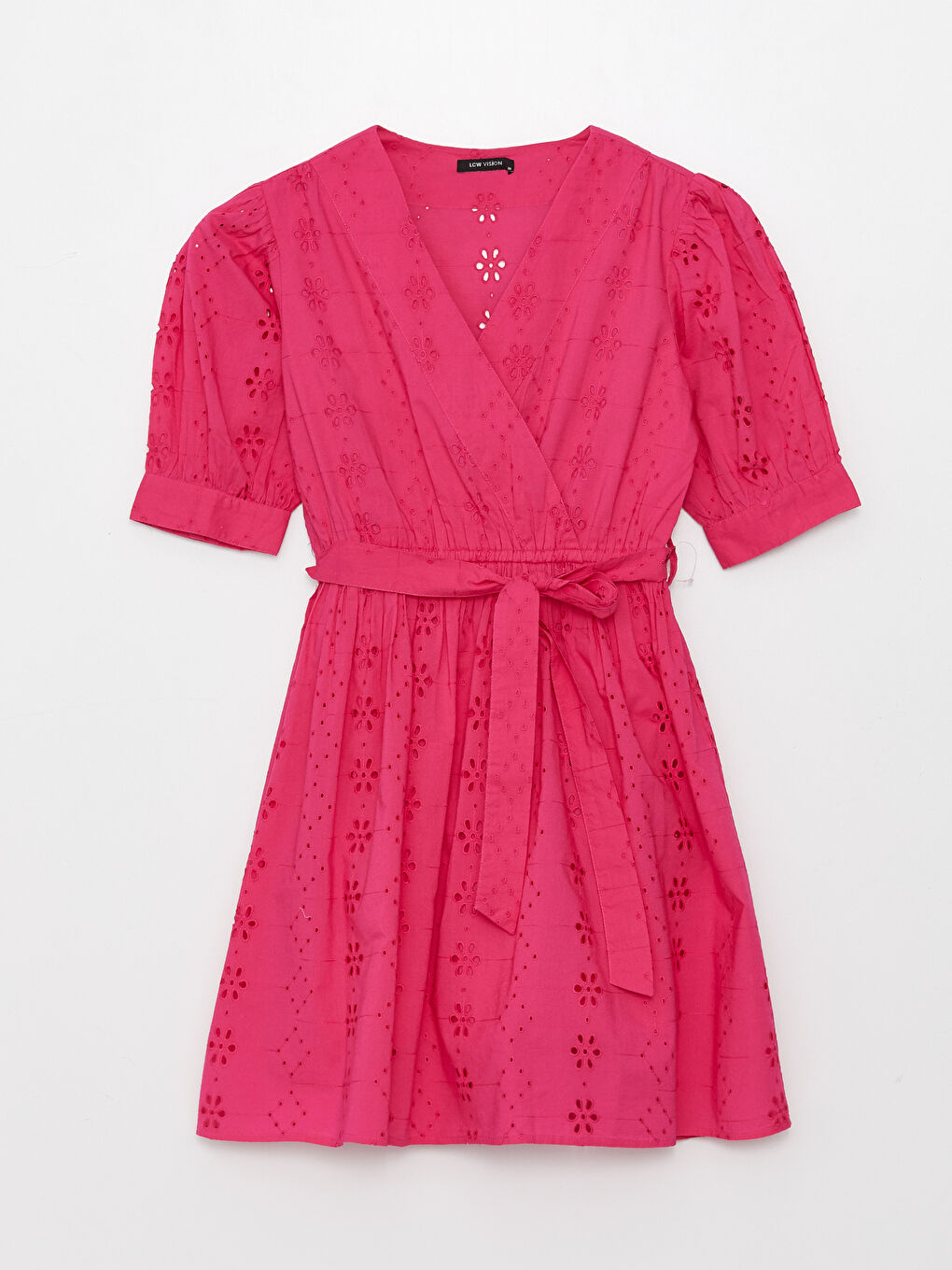 Robe pour Femmes à Col Double Boutonnage, À Motifs, Manches Courtes, Broderie-5