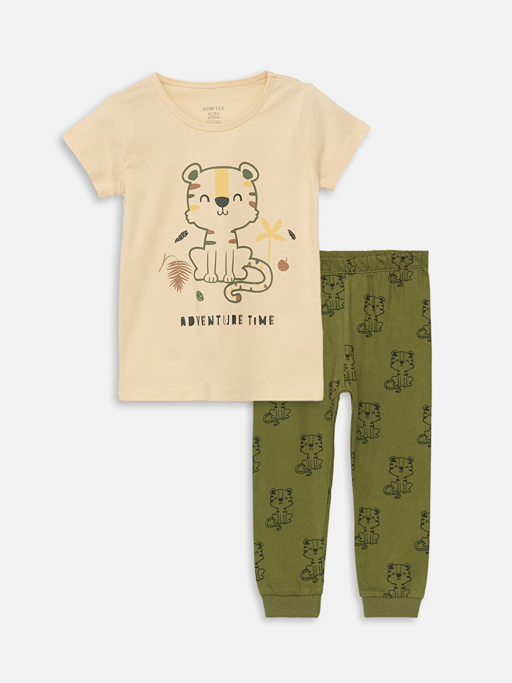 Bej Bisiklet Yaka Kısa Kollu Erkek Bebek Pijama Takımı