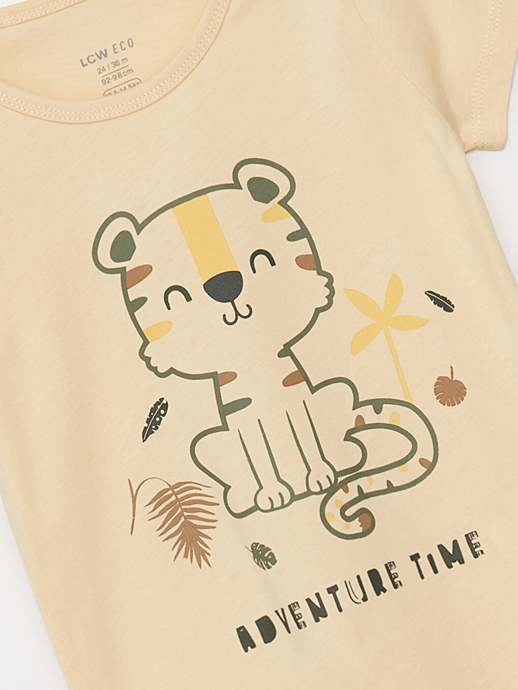 Bej Bisiklet Yaka Kısa Kollu Erkek Bebek Pijama Takımı-3