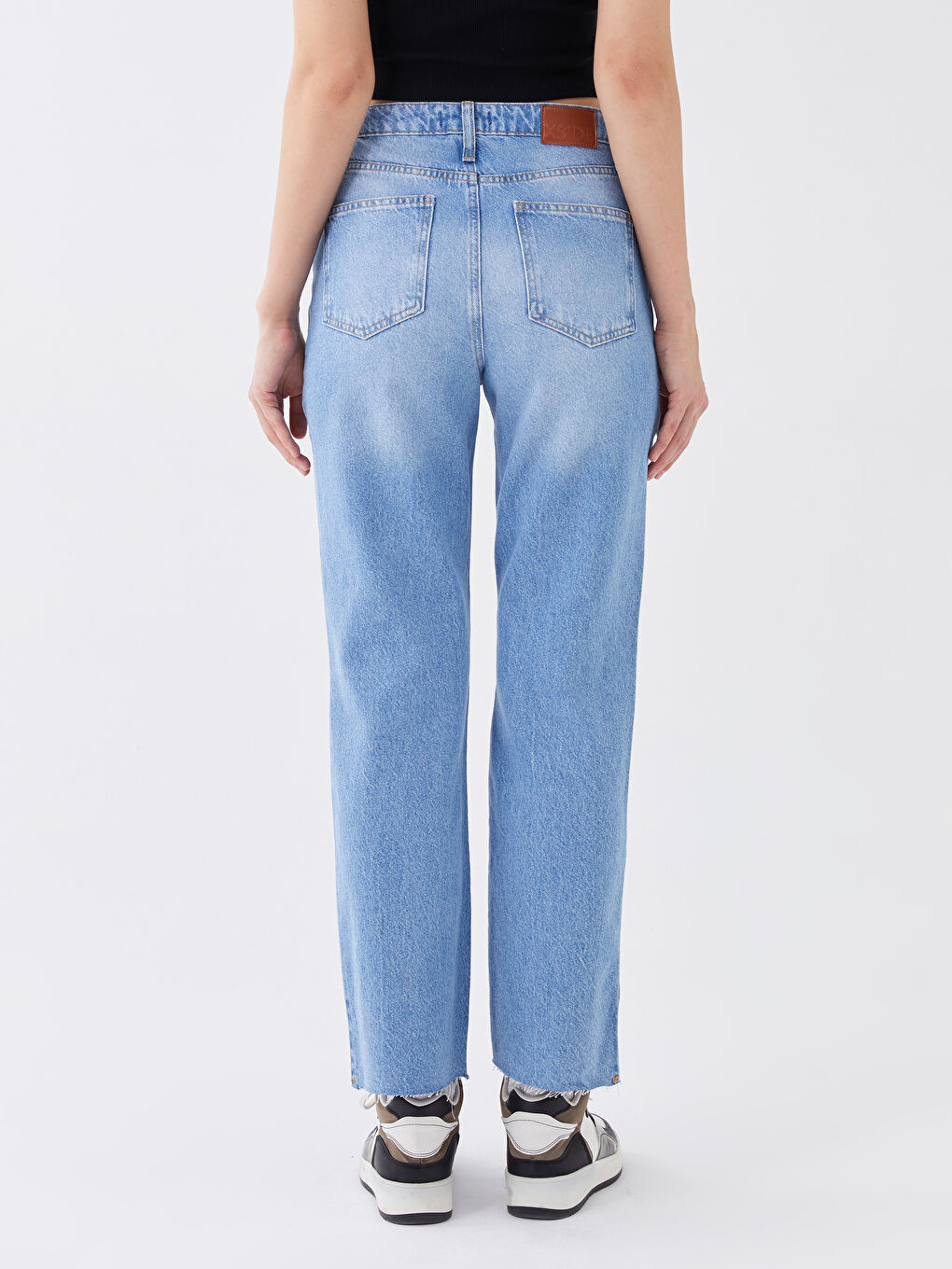 Blugi Drepți cu Talie Înaltă și Detalii Rupte pentru Femei-3