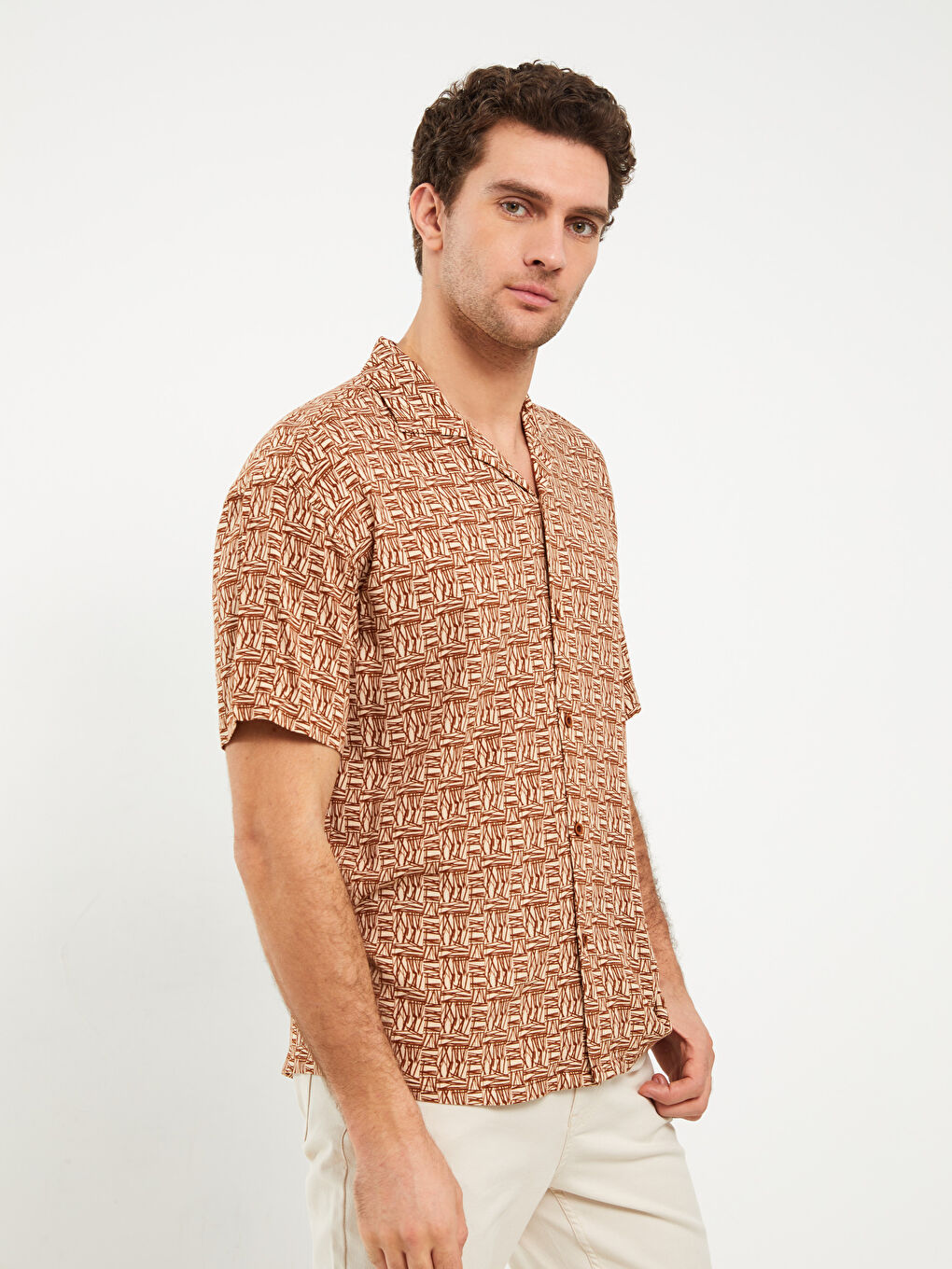 Loose Fit Short Sleeve Patterned Viscose Men's Shirt