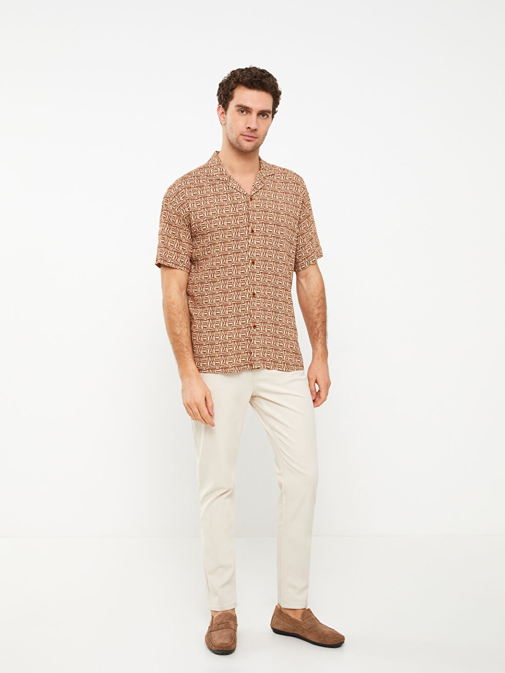 Loose Fit Short Sleeve Patterned Viscose Men's Shirt-1