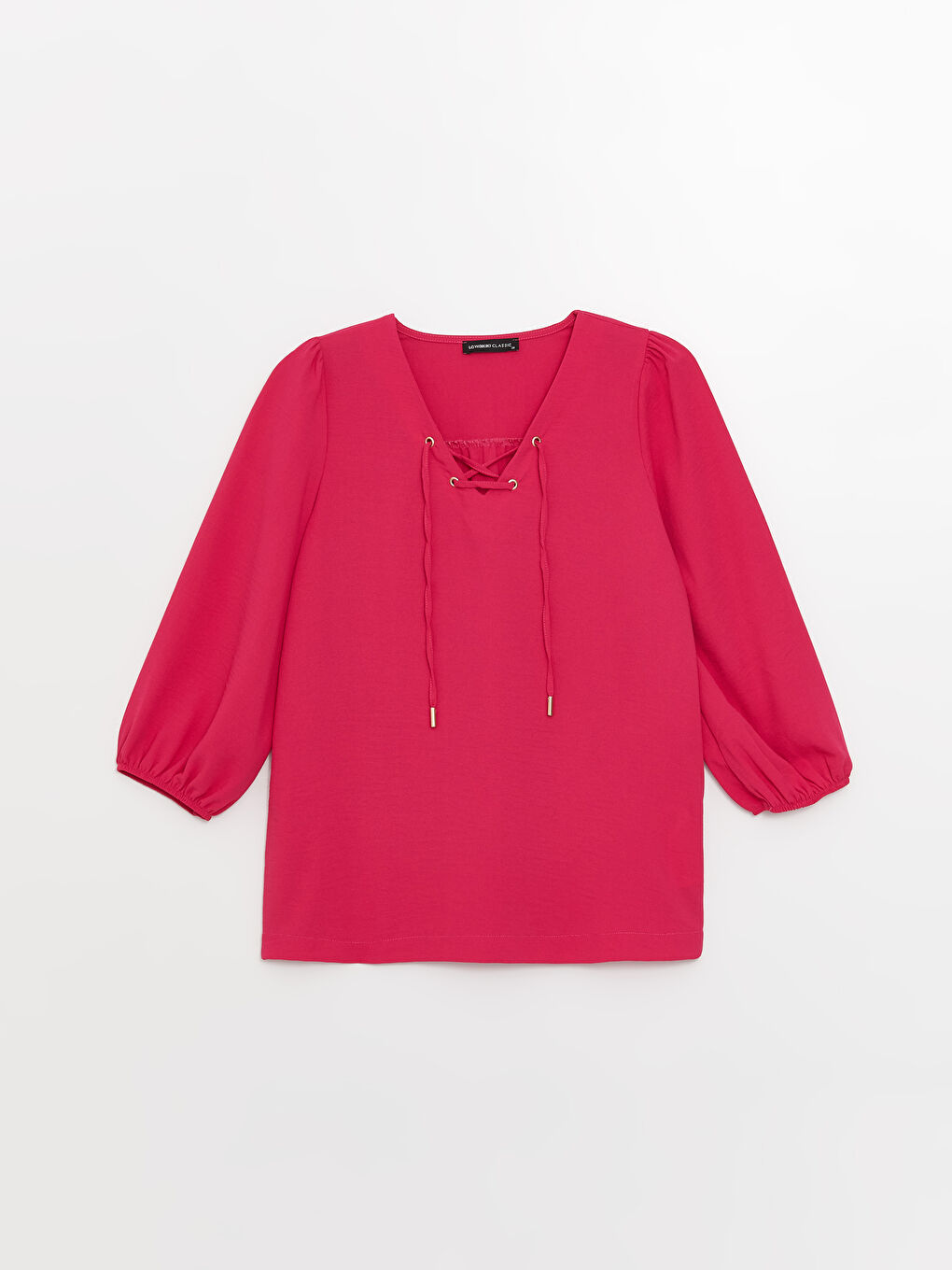 Pembe Kadın V Yaka Düz Bluz-5