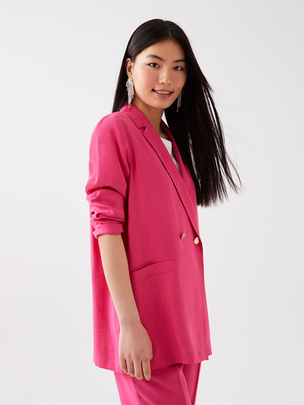 Pembe Düz Uzun Kollu Kadın Ceket