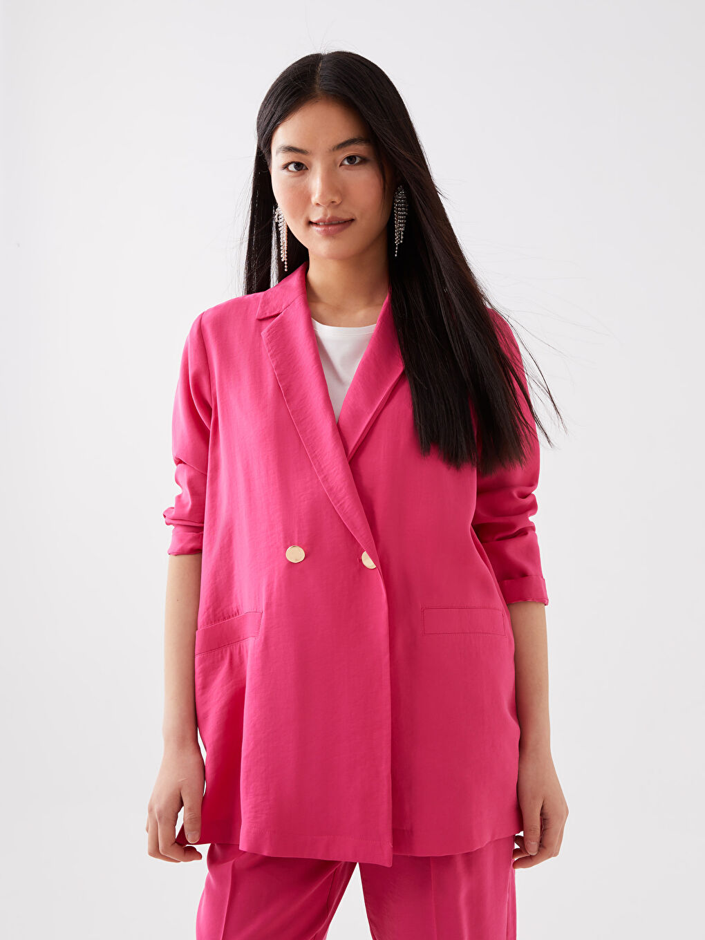 Pembe Düz Uzun Kollu Kadın Ceket-1