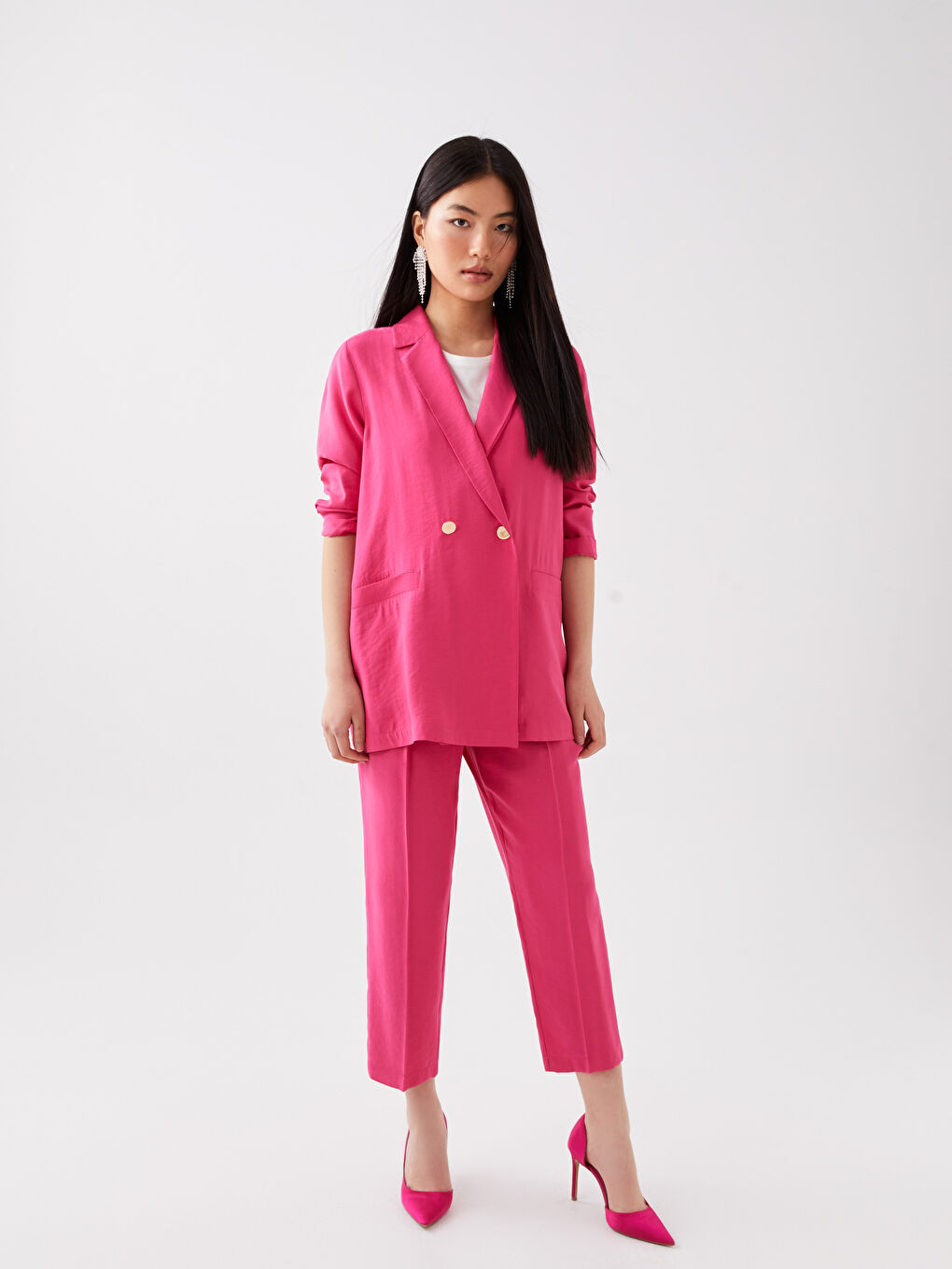 Pembe Düz Uzun Kollu Kadın Ceket-2