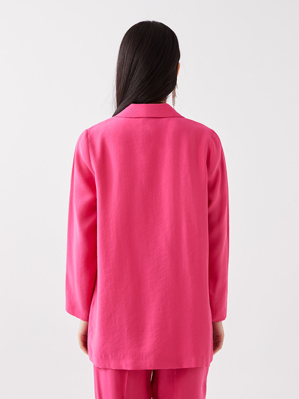 Pembe Düz Uzun Kollu Kadın Ceket-4