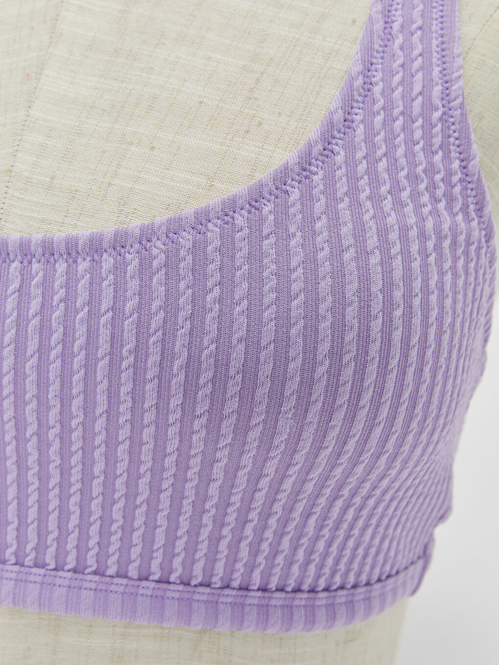 Lila U Yaka Kendinden Desenli Kadın Bikini Üst-2