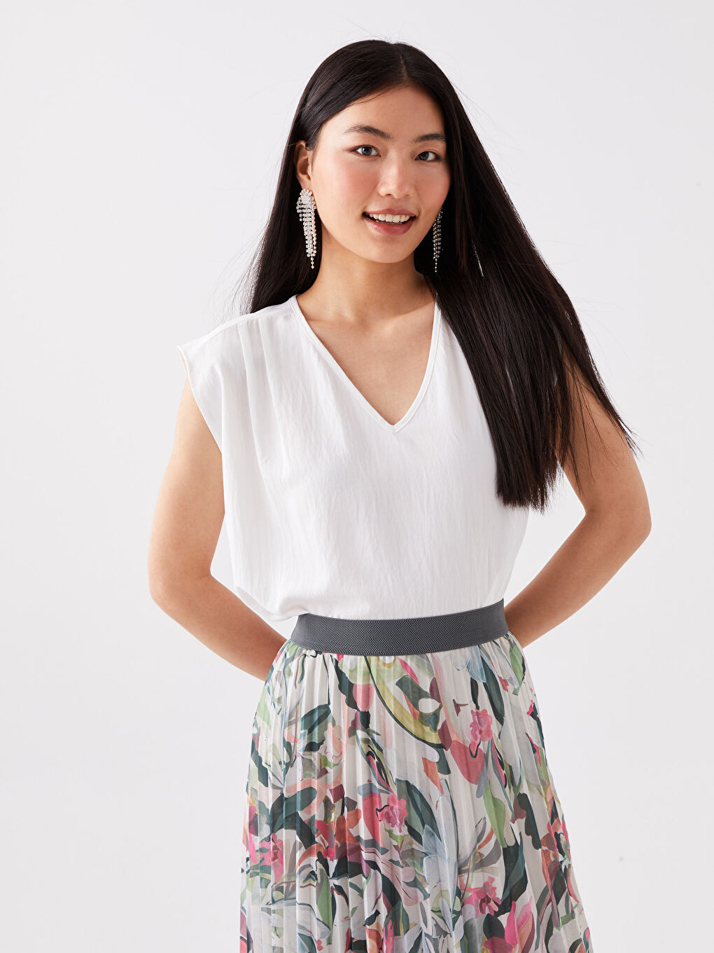 Women's V Neck Plain Blouse