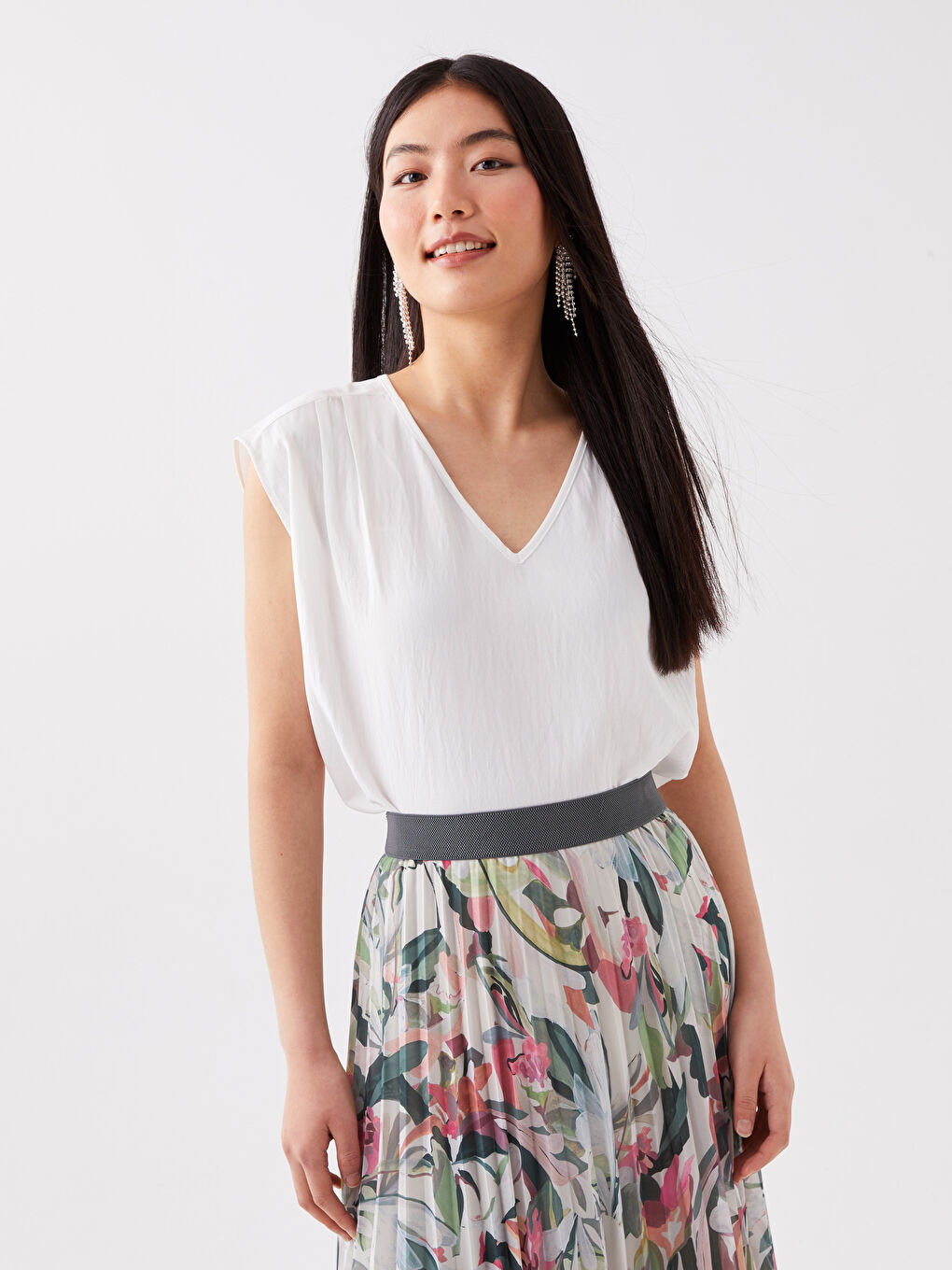 Women's V Neck Plain Blouse-1