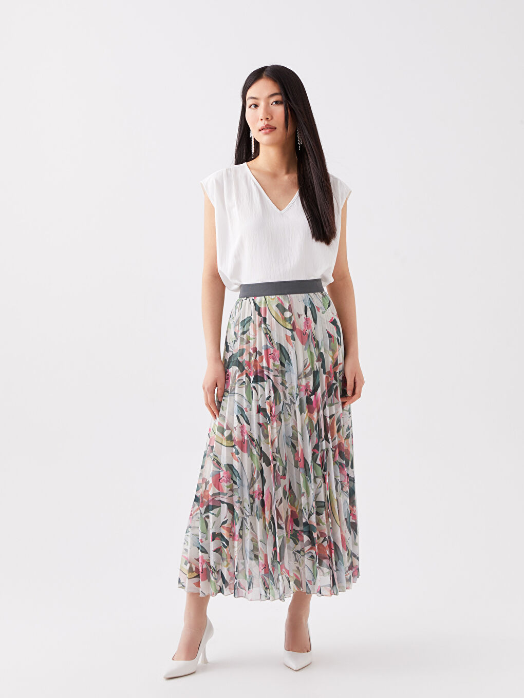 Women's V Neck Plain Blouse-2