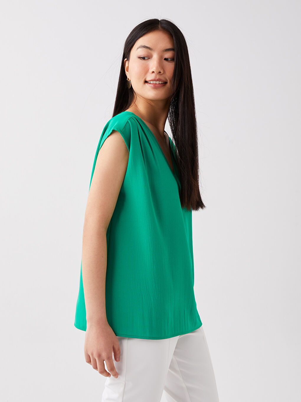 Women's V Neck Plain Blouse