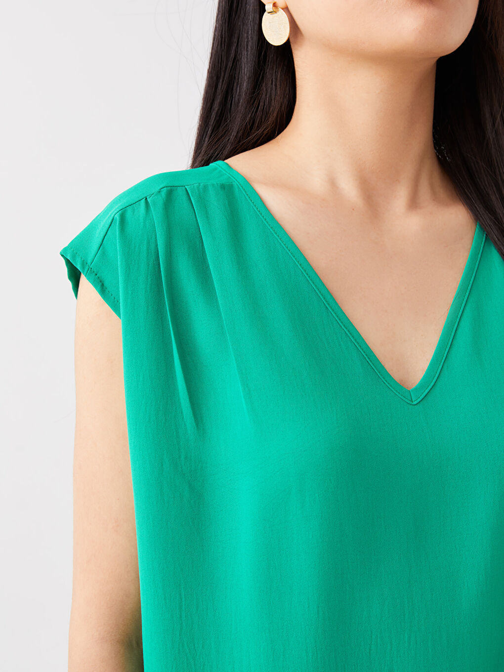 Women's V Neck Plain Blouse-3