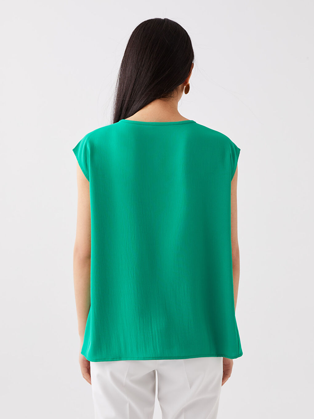 Women's V Neck Plain Blouse-4