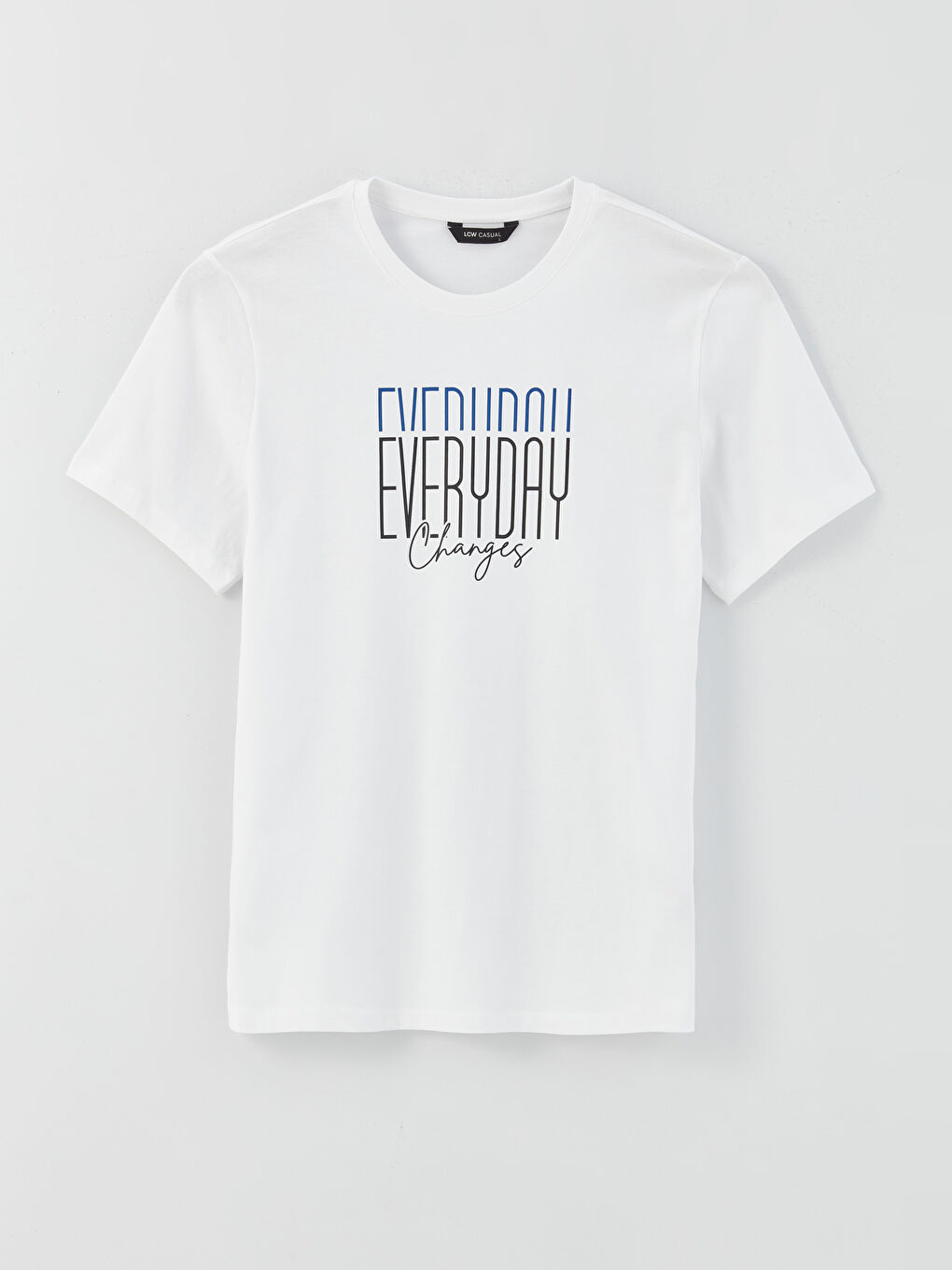 Beyaz Bisiklet Yaka Kısa Kollu Baskılı Penye Erkek Tişört-5