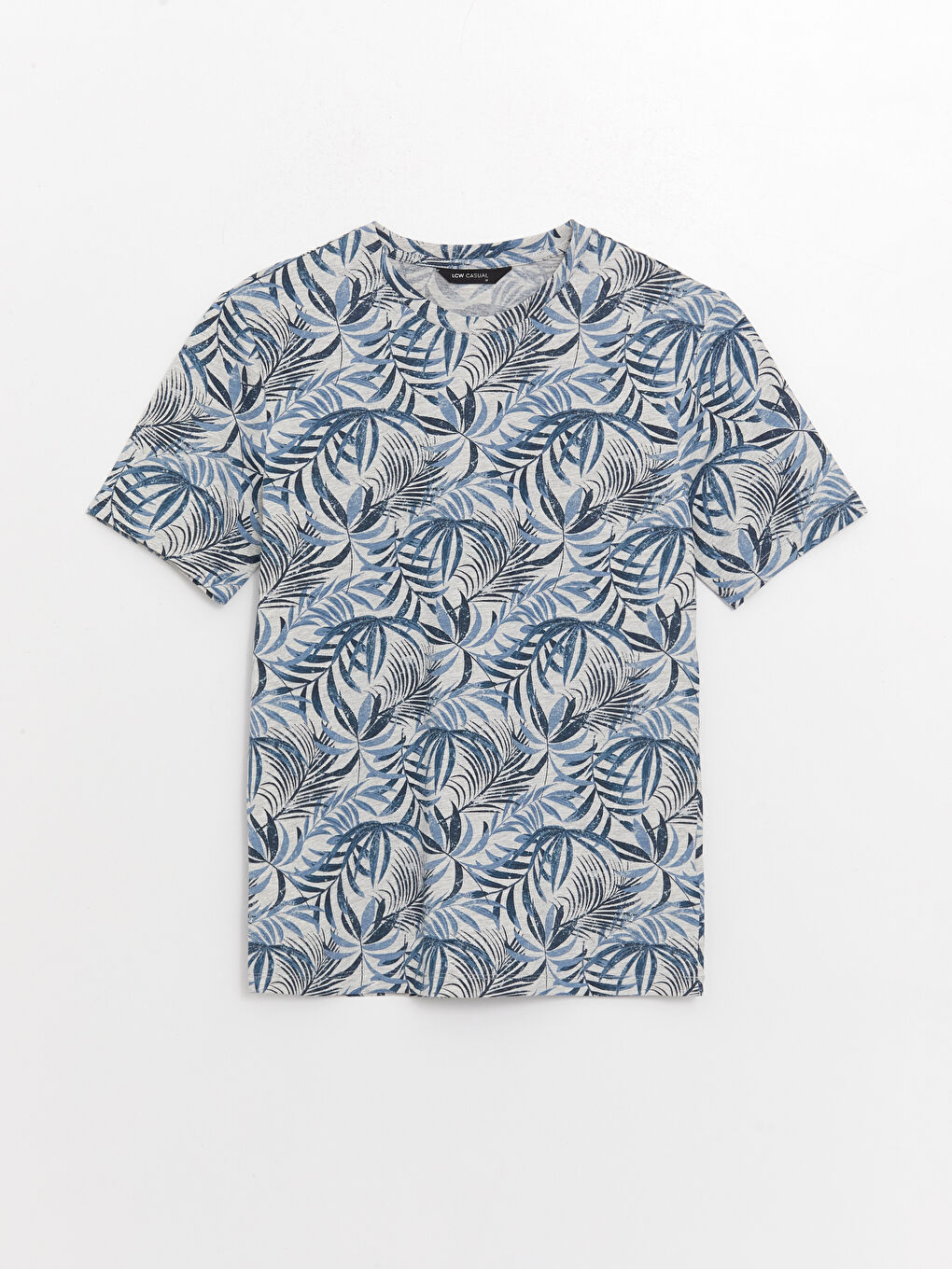 Gri Bisiklet Yaka Kısa Kollu Desenli Penye Erkek Tişört-5