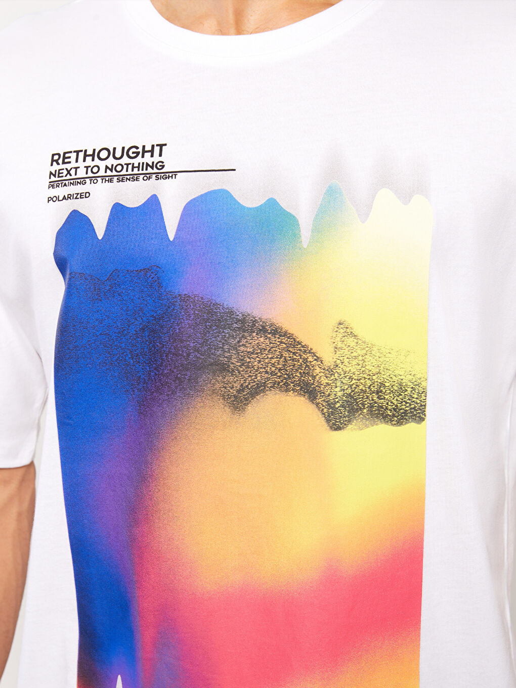 Beyaz Bisiklet Yaka Kısa Kollu Baskılı Penye Erkek Tişört-3