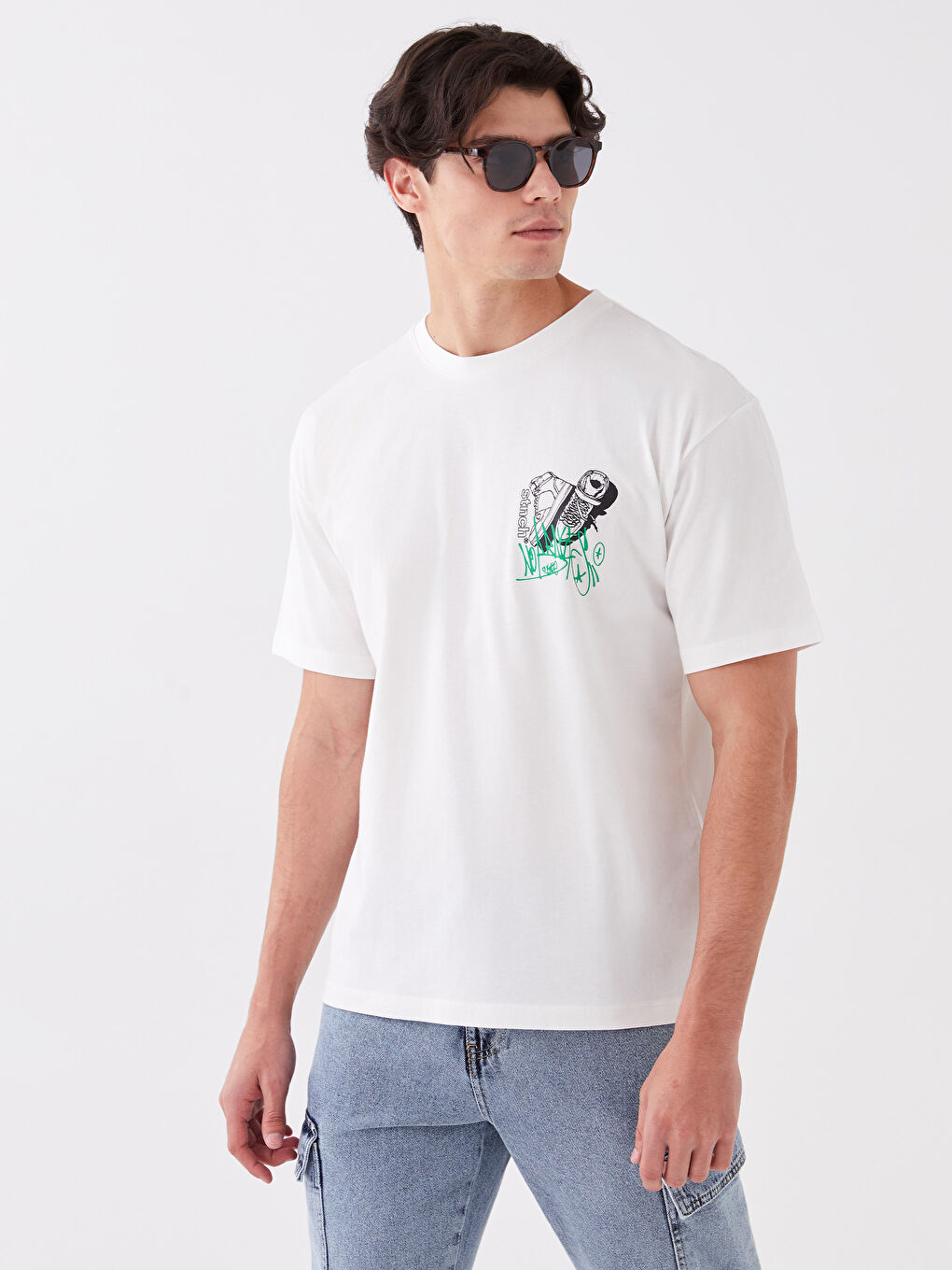 XSIDE Crew Neck Short Sleeve Printed Combed Cotton Men's T-shirt -S3FI25Z8-EEW