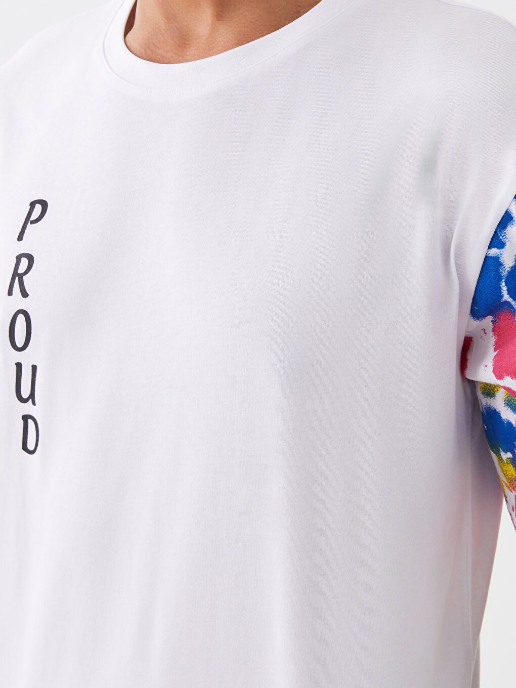 Beyaz Bisiklet Yaka Kısa Kollu Baskılı Penye Erkek Tişört-3