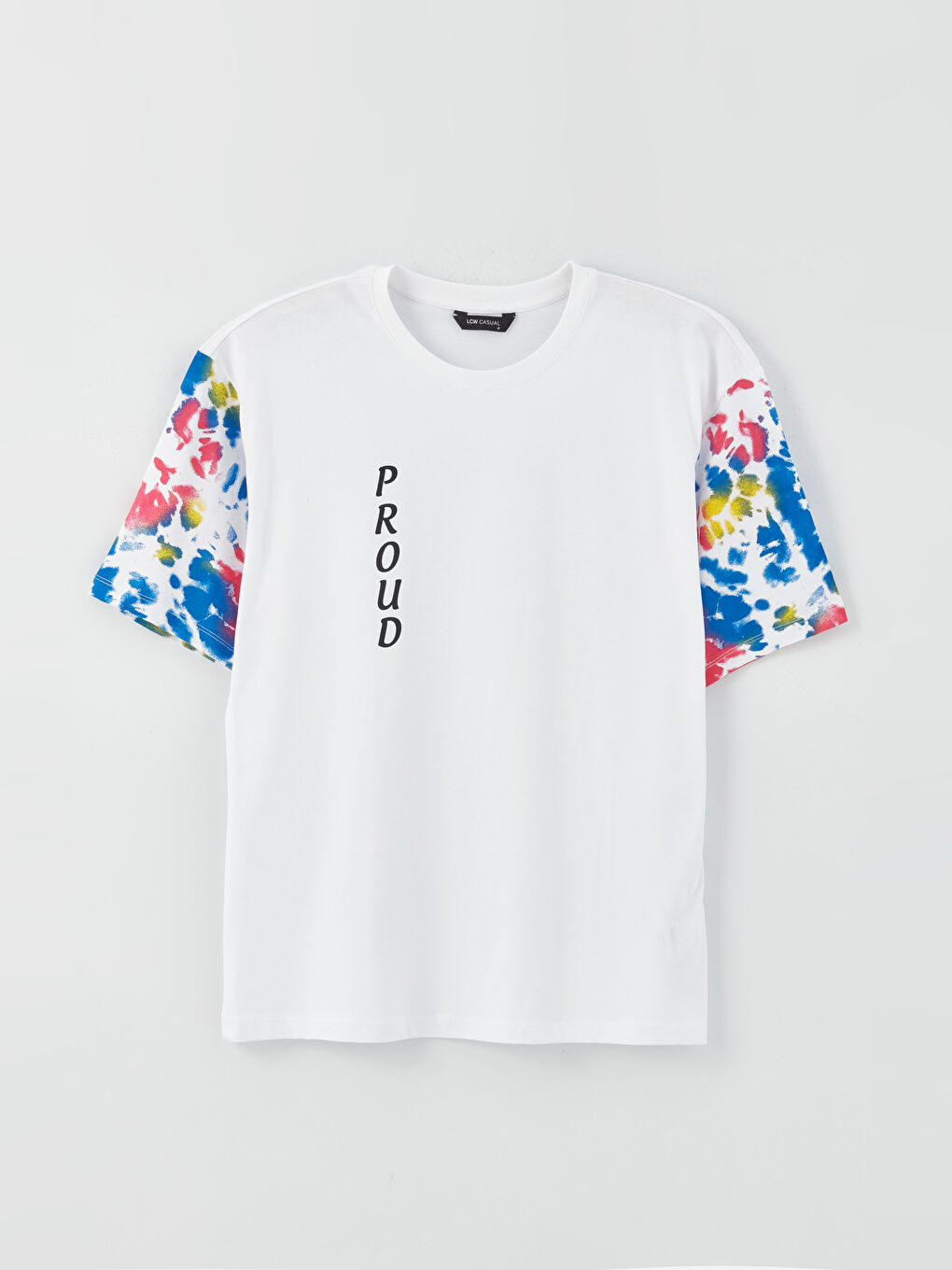 Beyaz Bisiklet Yaka Kısa Kollu Baskılı Penye Erkek Tişört-5