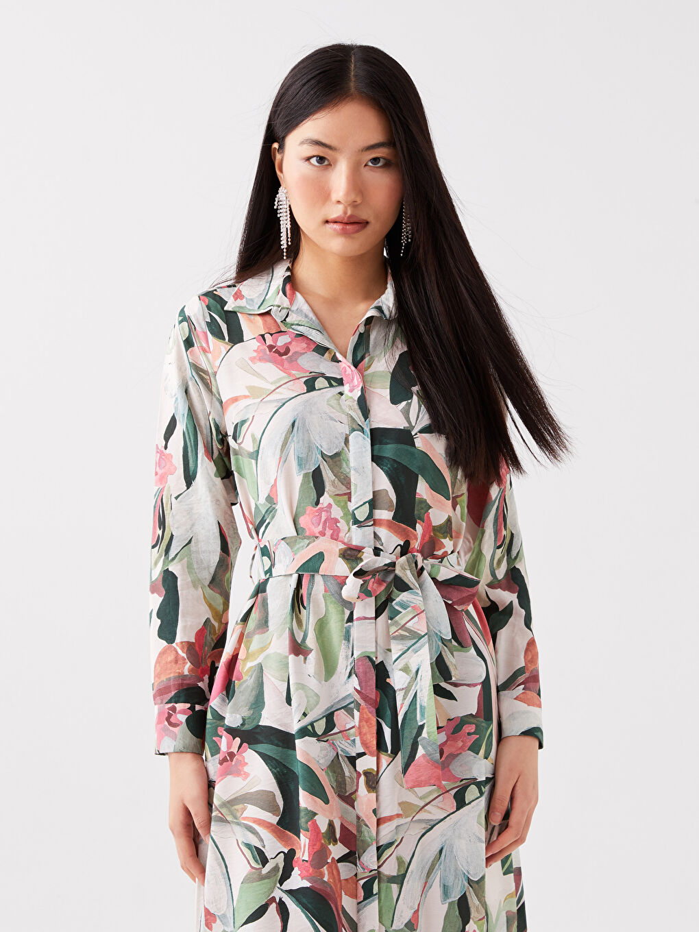 Patterned Long Sleeve Women's Shirt Dress -S3FI35Z8-F9C