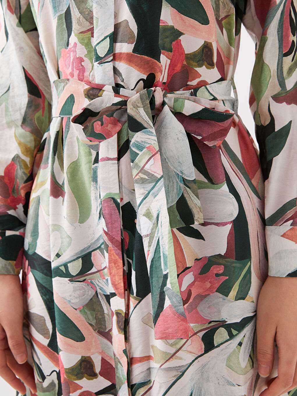 Patterned Long Sleeve Women's Shirt Dress -S3FI35Z8-F9C