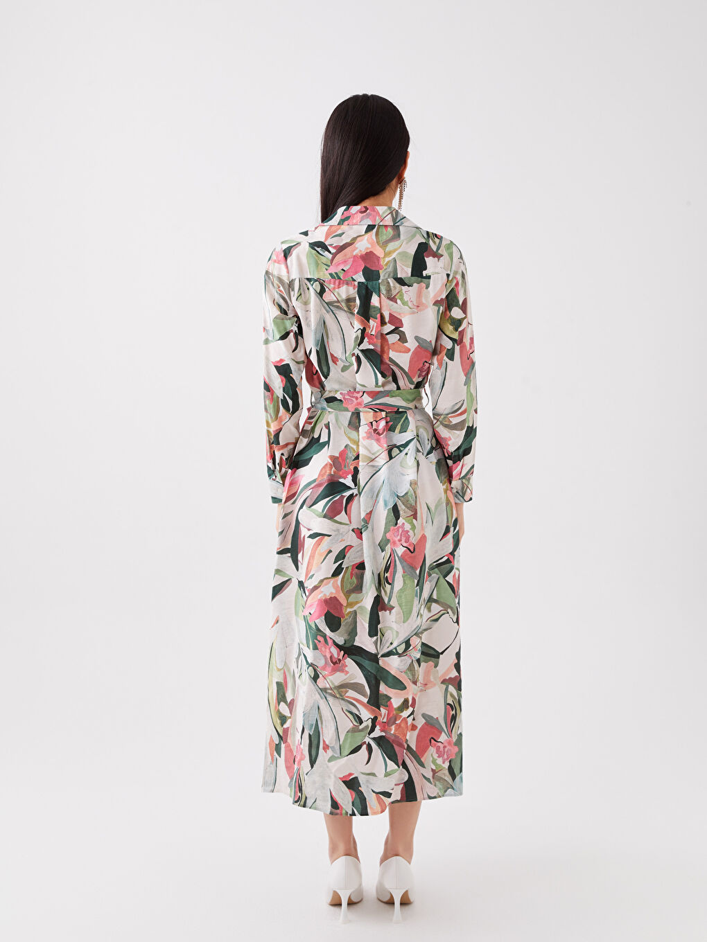 Patterned Long Sleeve Women's Shirt Dress -S3FI35Z8-F9C