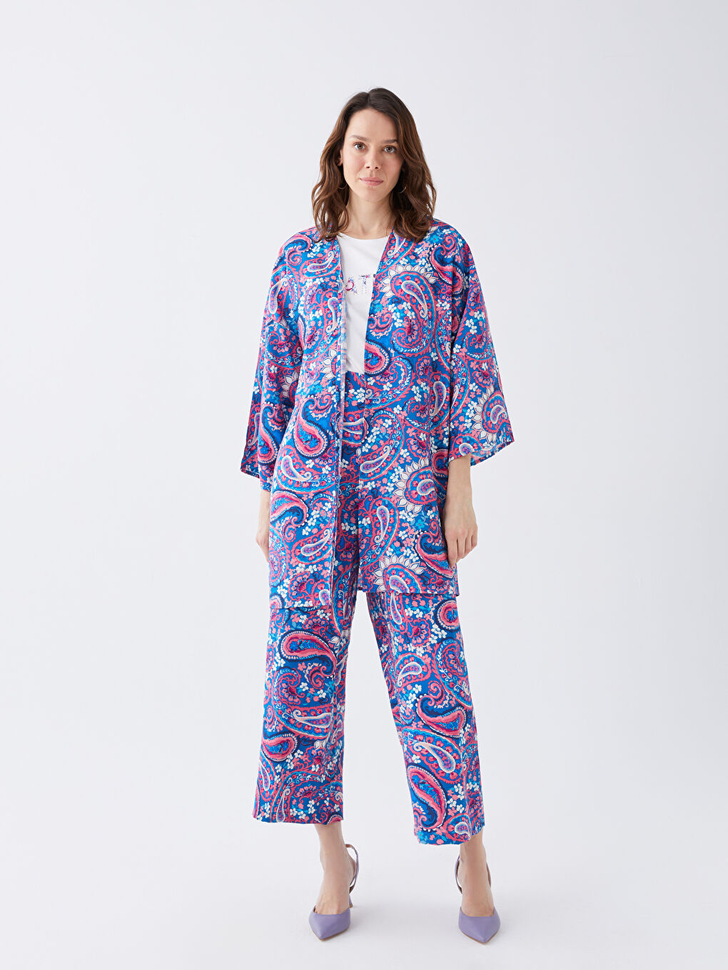 LCWAIKIKI Classic Karışık Baskılı Şal Yaka Desenli Oversize Kadın Kimono - 3