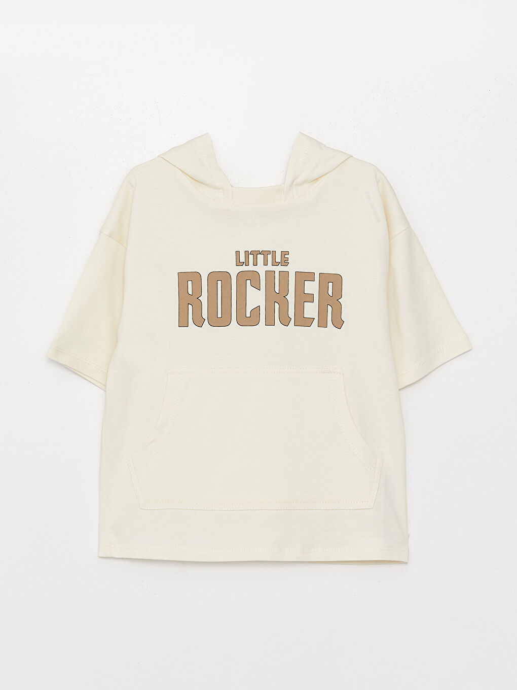 Bej Kapüşonlu Kısa Kollu Erkek Bebek Tişört