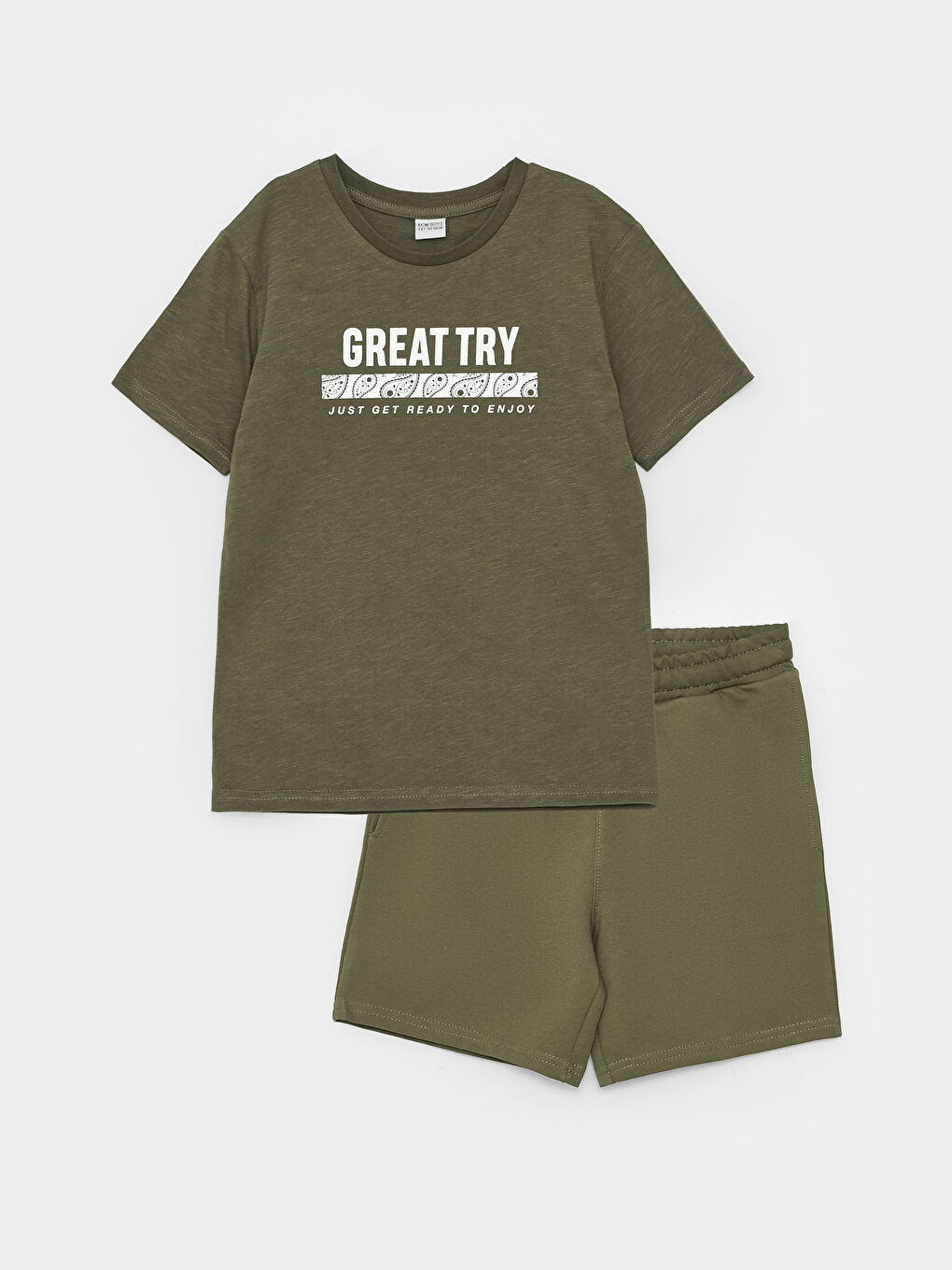 Crew Neck Printed Short Sleeve Boys' T-Shirt and Shorts