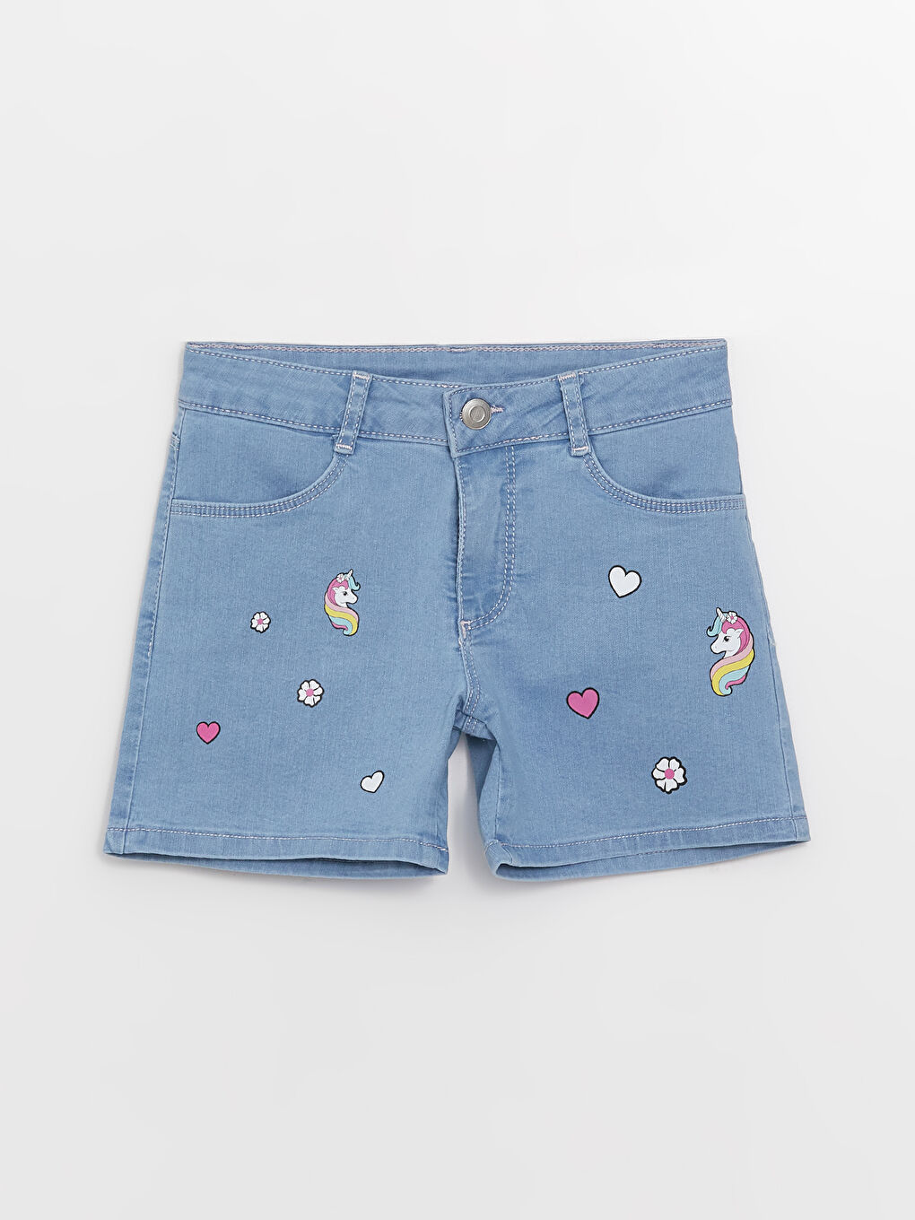 İndigo Baskılı Kız Çocuk Jean Şort