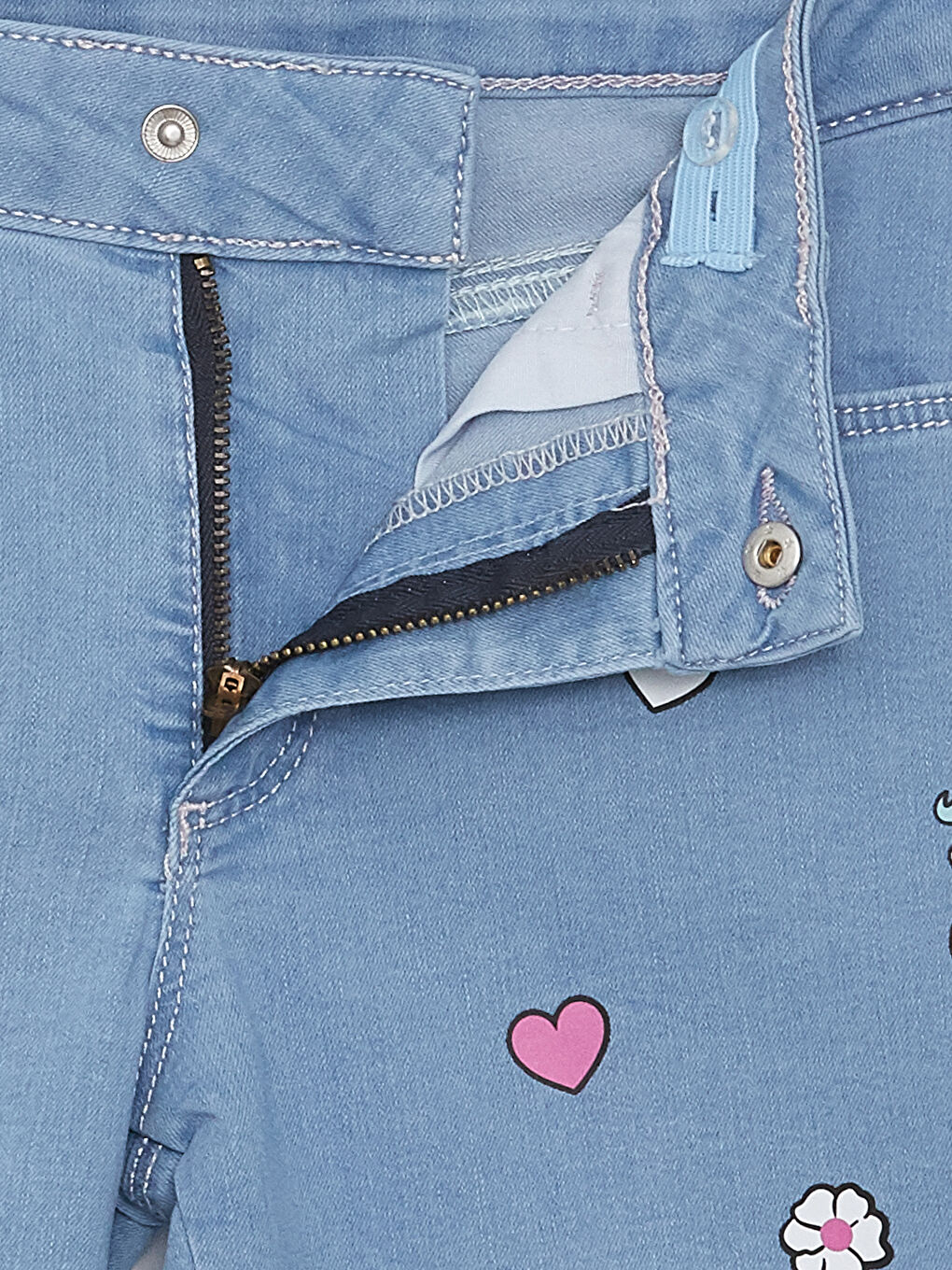 İndigo Baskılı Kız Çocuk Jean Şort-2