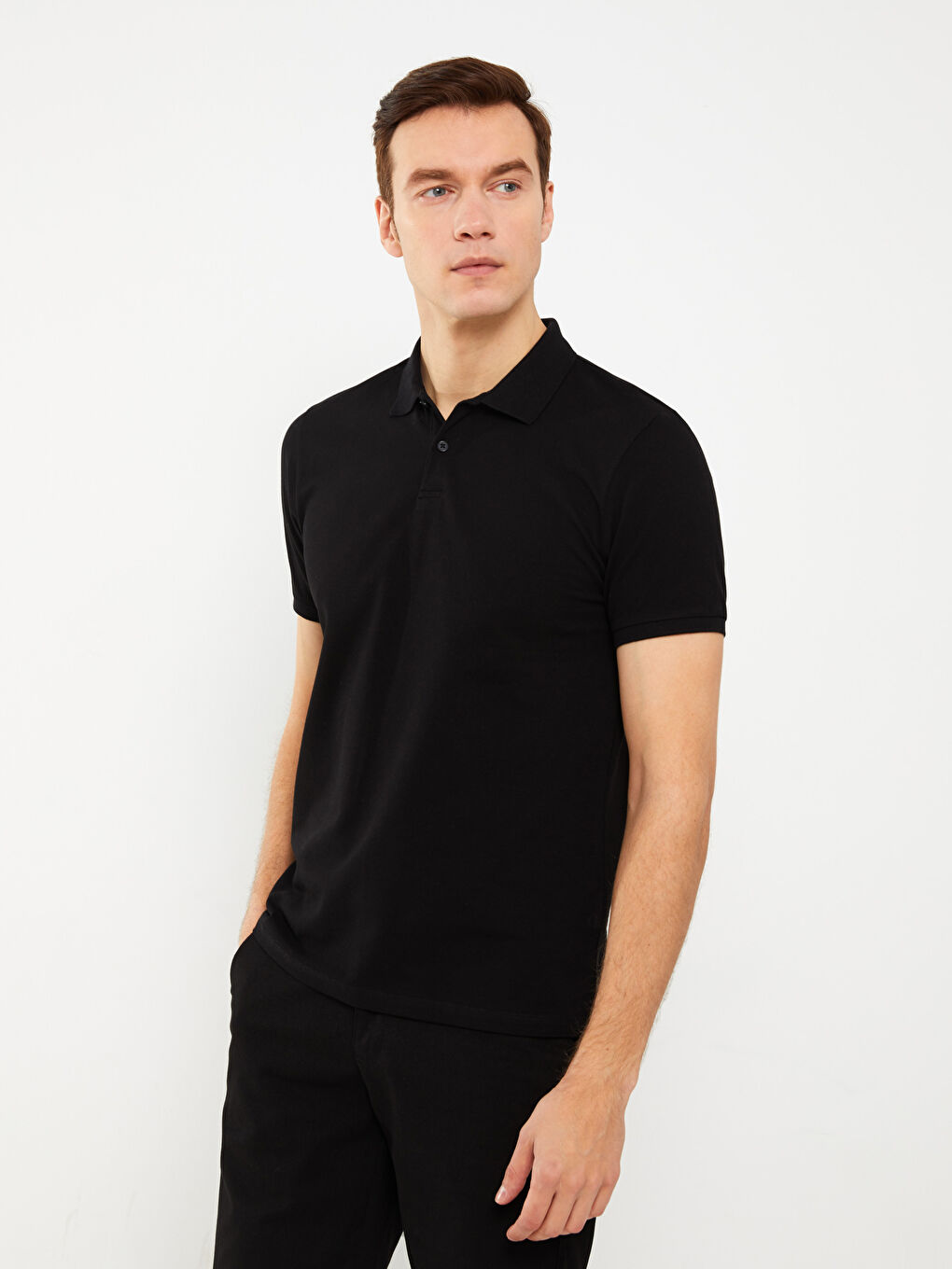 Siyah Polo Yaka Kısa Kollu Erkek Tişört