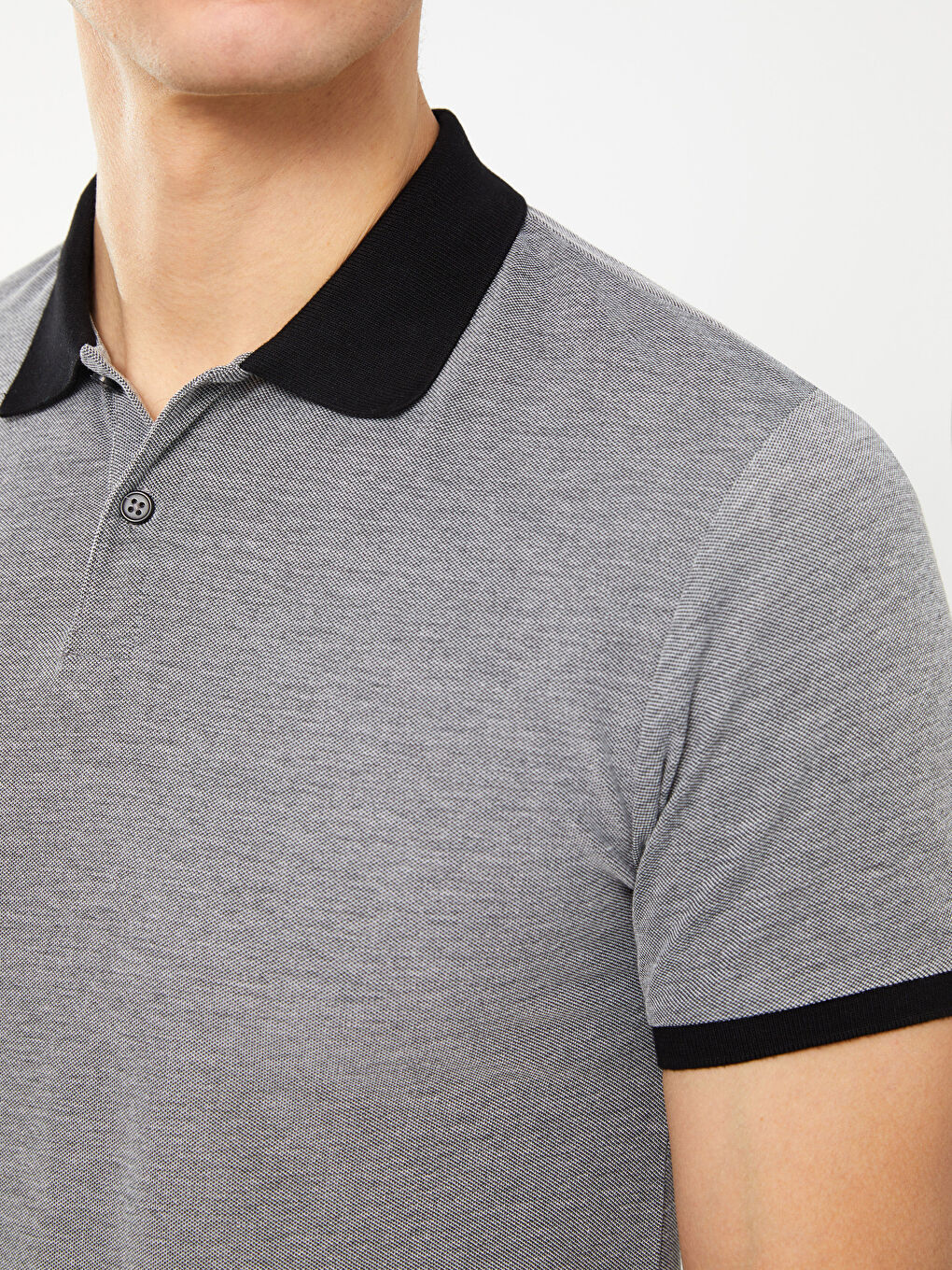 Siyah Polo Yaka Kısa Kollu Erkek Tişört-3