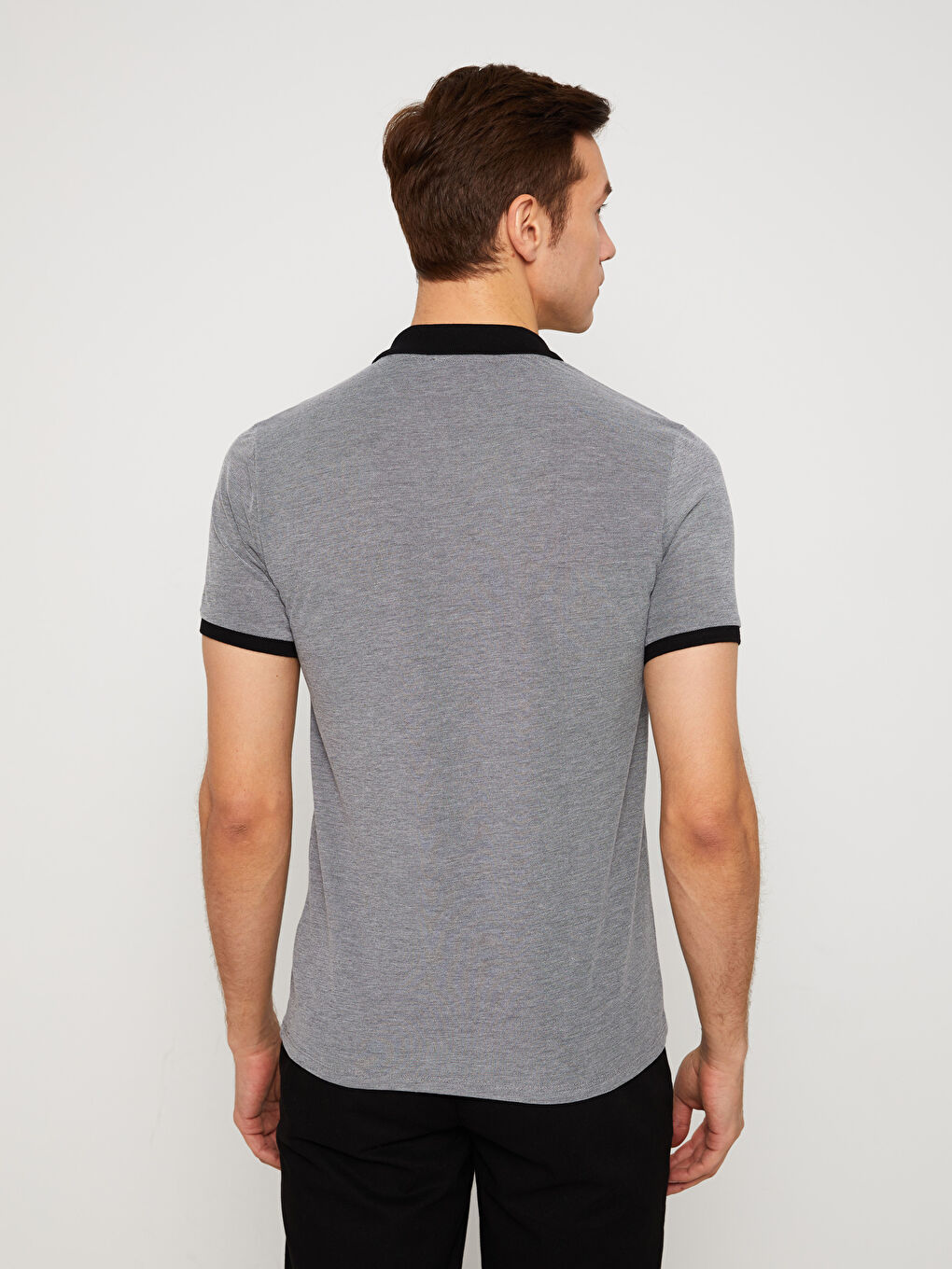 Siyah Polo Yaka Kısa Kollu Erkek Tişört-4