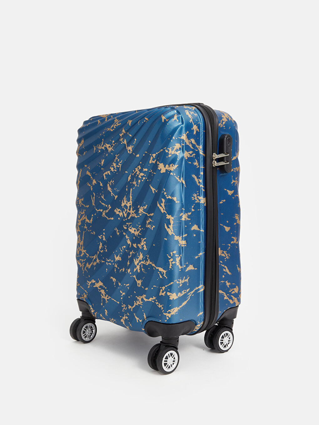 Mavi Baskılı Kilit Detaylı Orta Boy Valiz