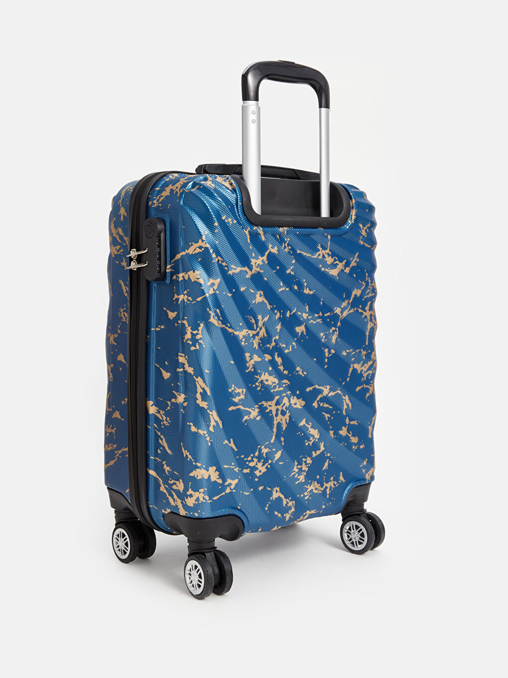 Mavi Baskılı Kilit Detaylı Orta Boy Valiz-1