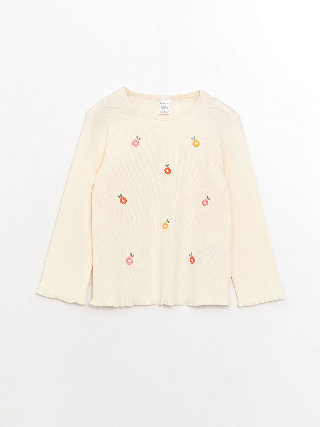 تيشيرت ياقة دائرية كم طويل بتفاصيل تطريز - بنات رضع