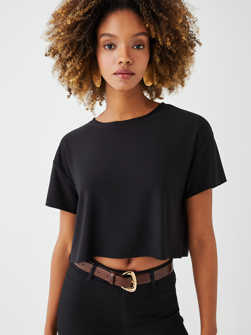 Crew Neck Plain Short Sleeve Women's Crop