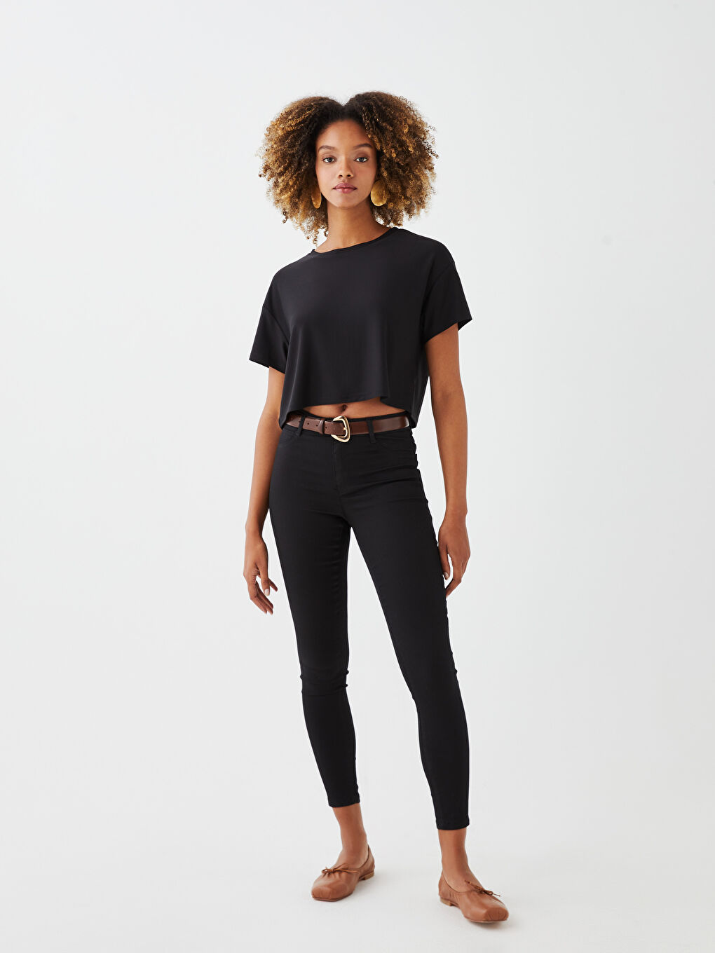 Crew Neck Plain Short Sleeve Women's Crop-2