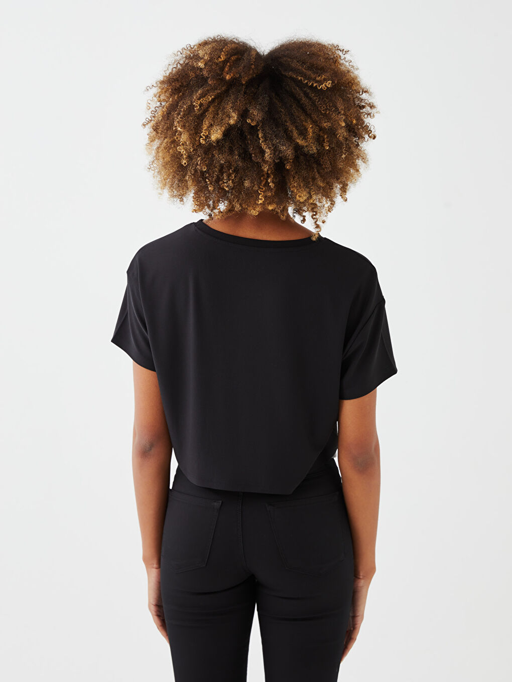 Crew Neck Plain Short Sleeve Women's Crop-4