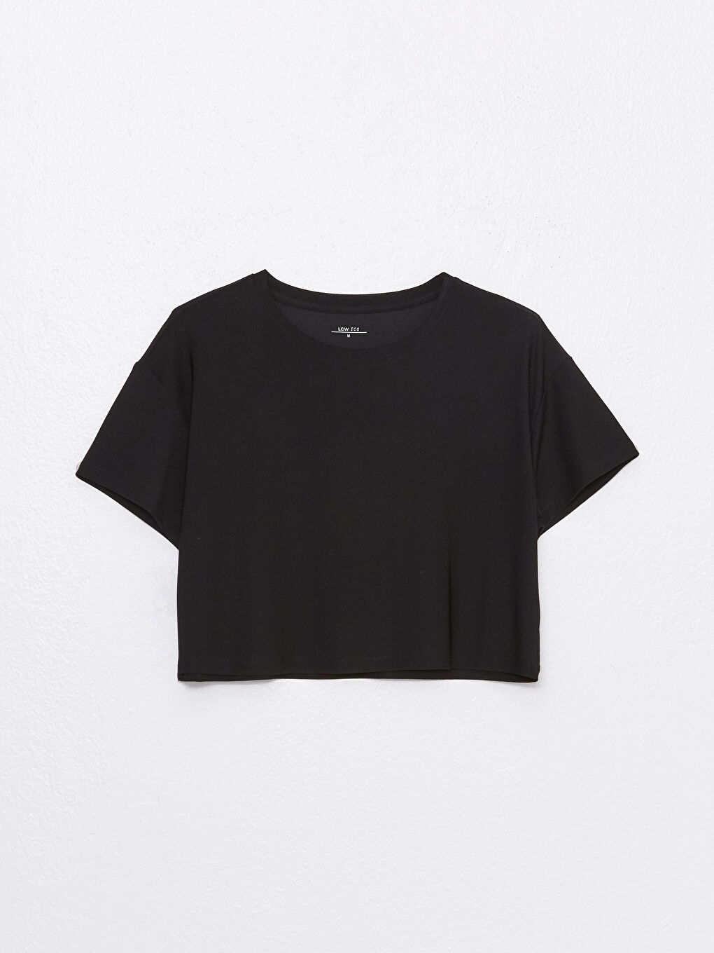 Crew Neck Plain Short Sleeve Women's Crop-5