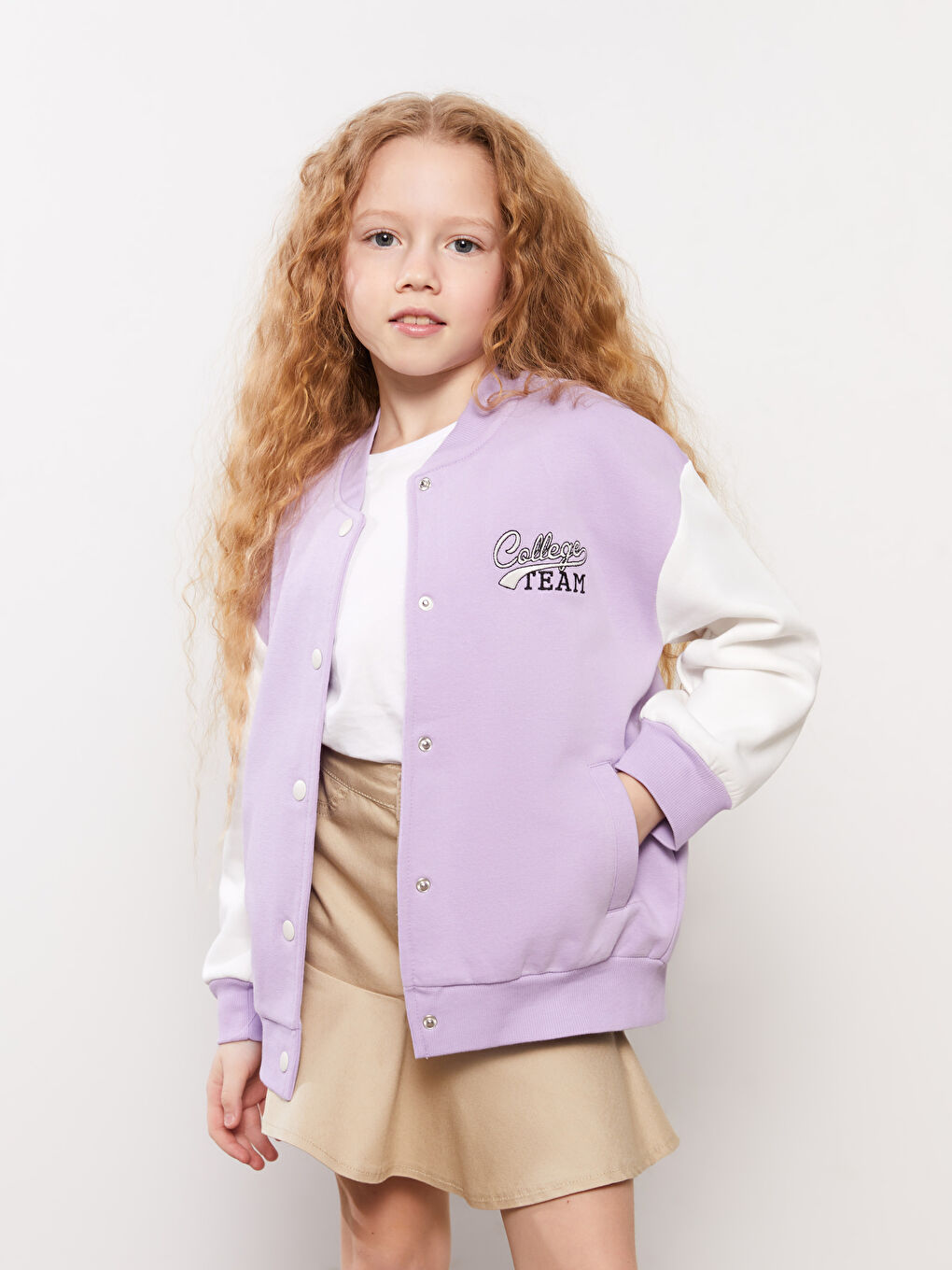 Lila Nakışlı Uzun Kollu Kız Çocuk Kolej Ceket-1